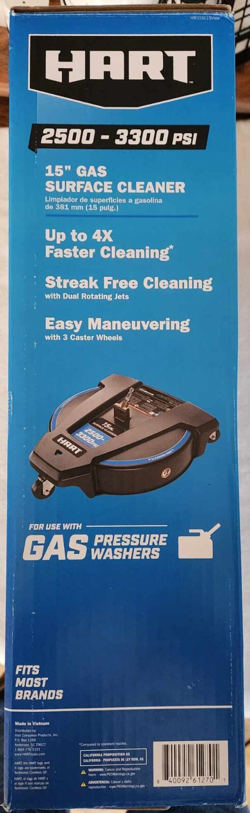 BRAND NEW Hart 15 Inch Gas Surface Cleaner 2500 – 3300 PSI Pressure Washers