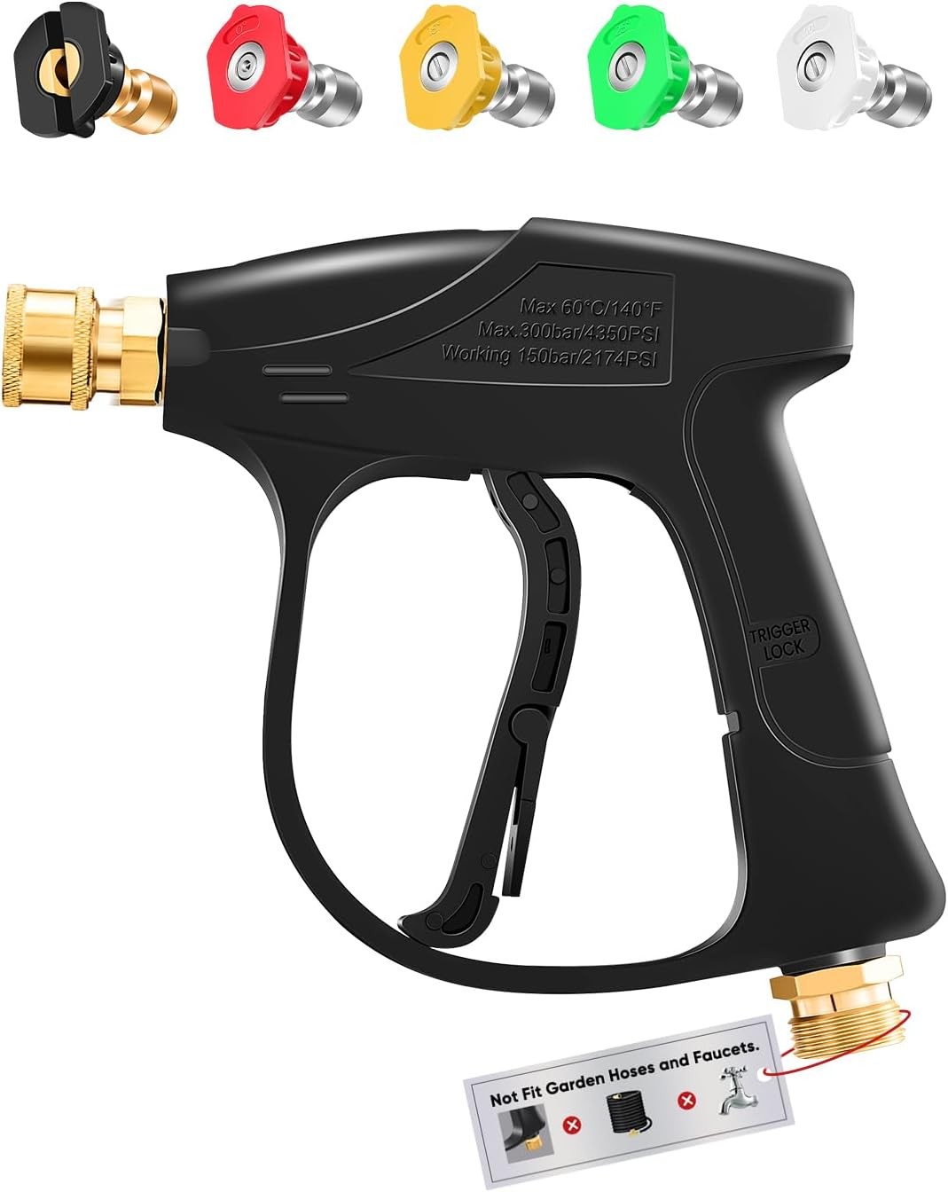 Saker High Pressure Washer Gun 5 Quick Connect Color Soap Spray Nozzle Metal