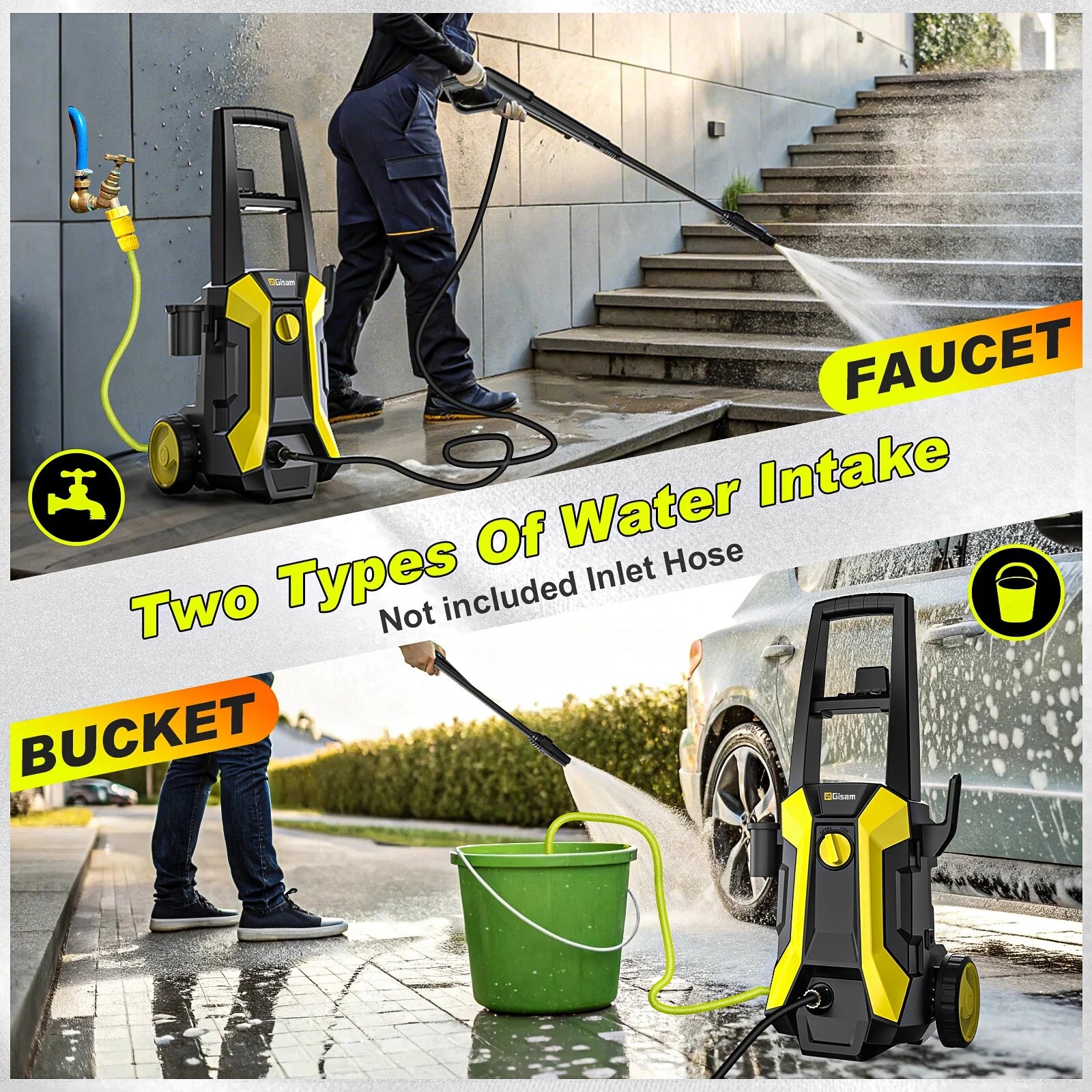 Gisam 180Bar 2200W Electric High Pressure Washer Car Washer Gun Garden Washing