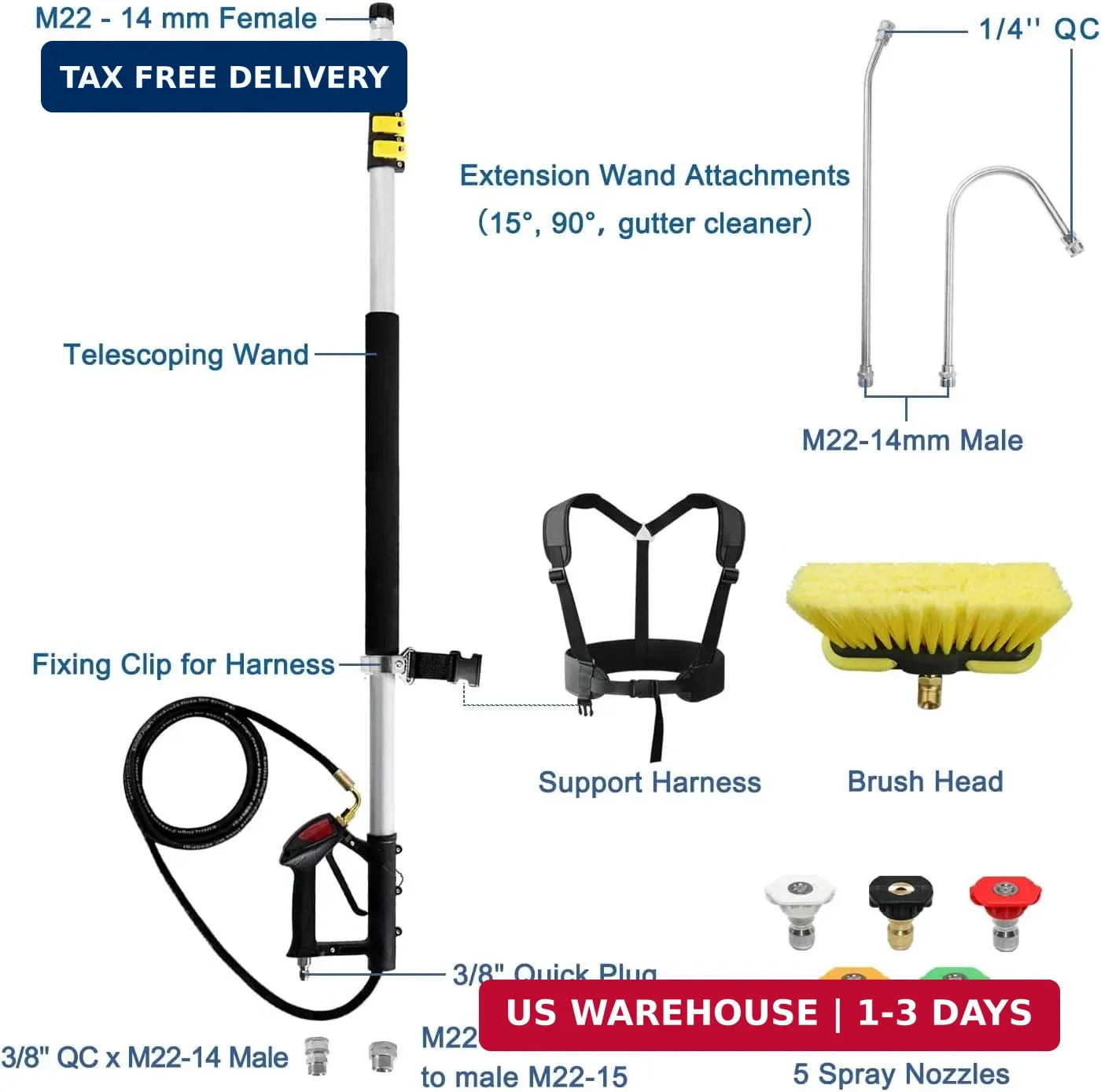 janz Aluminum 24 FT Telescoping Pressure Washer Wand with Pressure Washer Extens