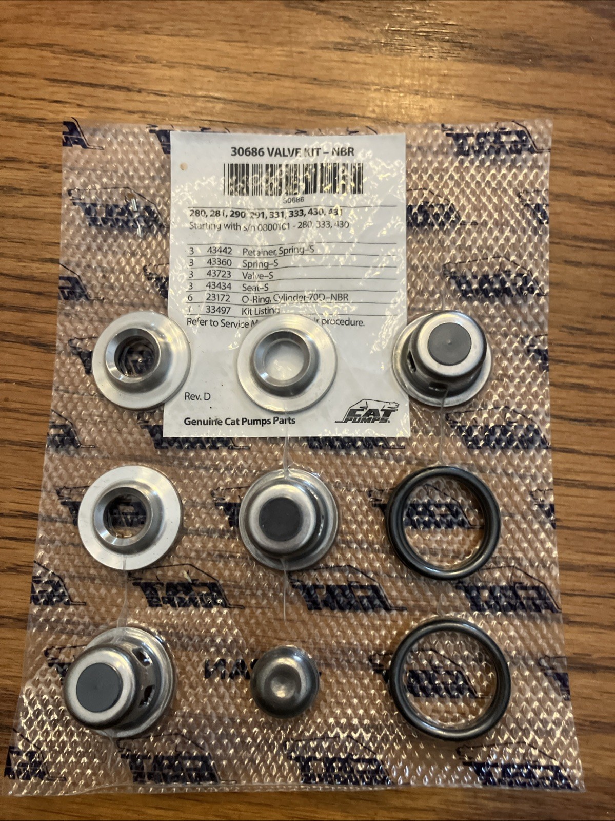 Cat Pumps 30686 VALVE KIT-NBR fits 280, 290, 333, 430 Pumps, OEM. New.