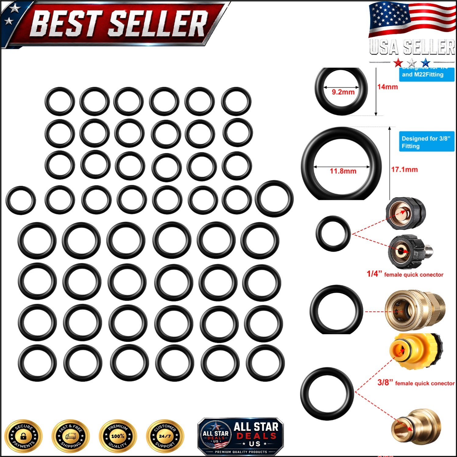 Complete 50-Piece O-Ring Set for Efficient Leak Repairs in Pressure Washers