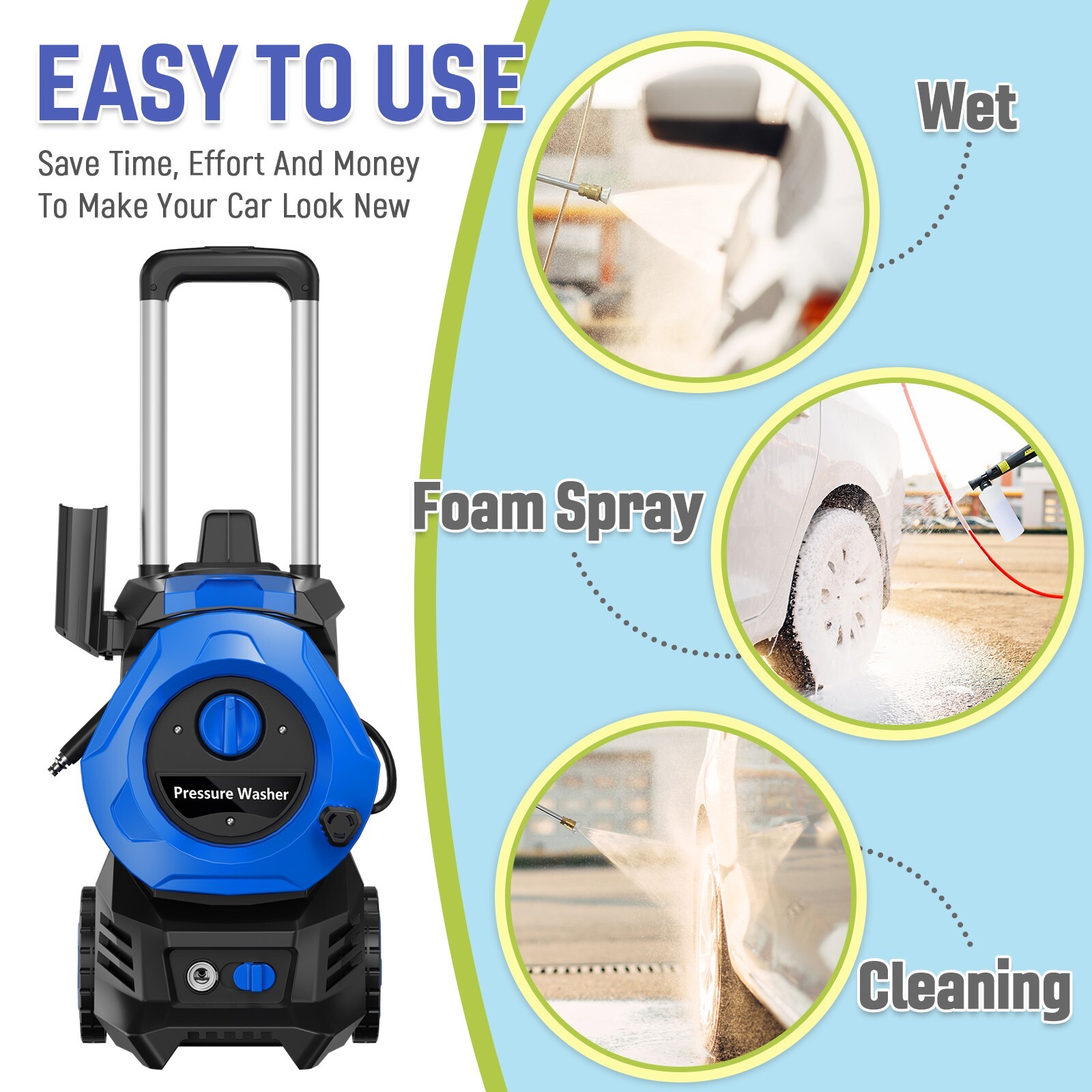 4800PSI Max 3.6GPM, Electric Pressure Washer with 4 Quick Connect Nozzles