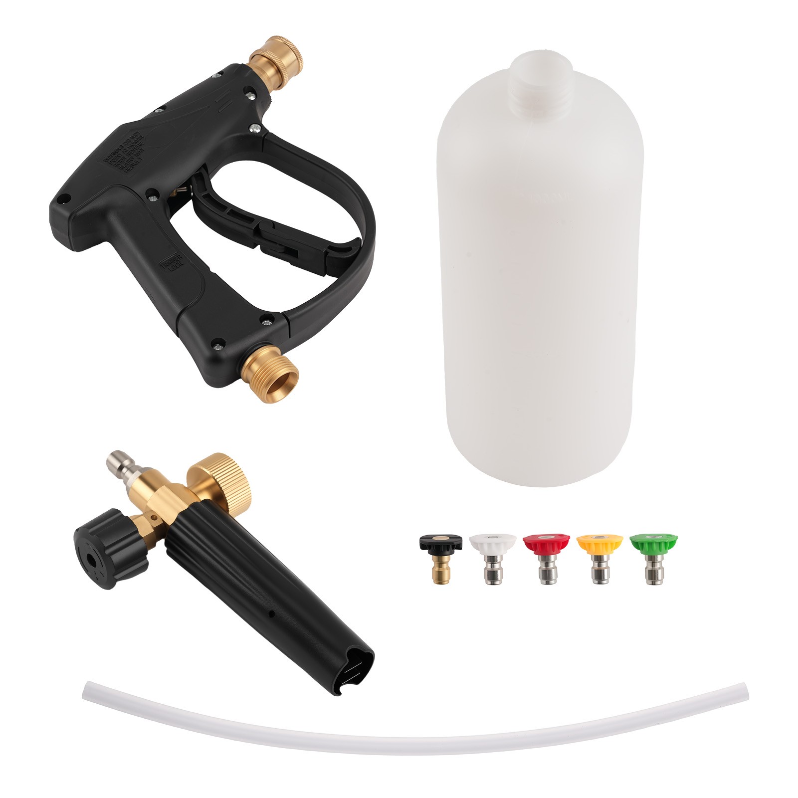 Snow Foam Lance Cannon 1/4″ Quick Connect 5 Nozzle Tips Car Wash Gun with Bottle