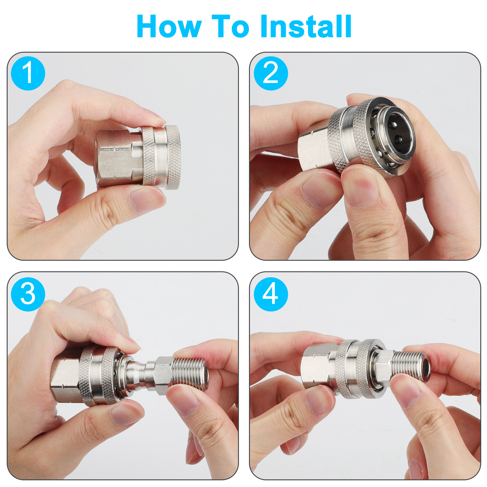 4x Pressure Washer Quick Connect Fitting 3/8 Inch Male and Female Thread Adapter