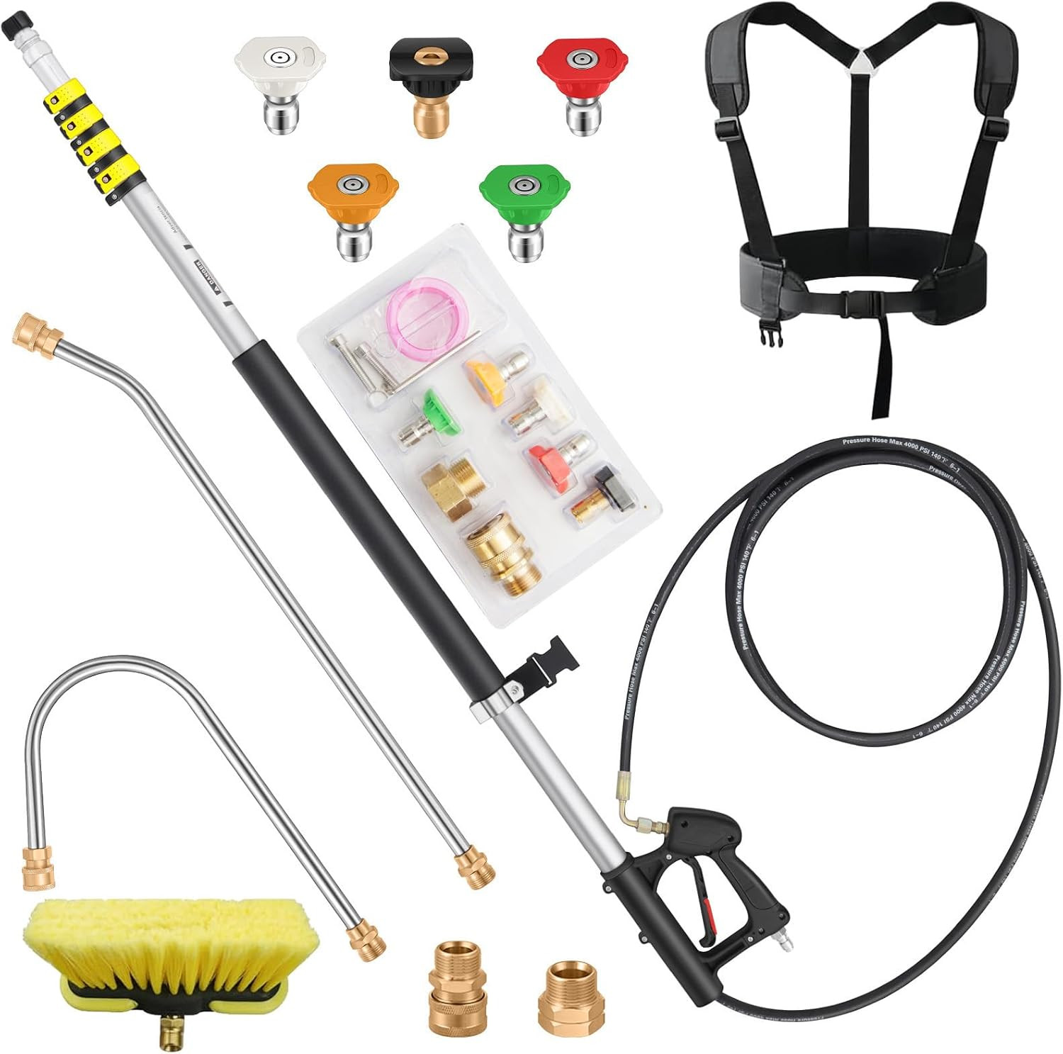 24 FT Telescoping Pressure Washer Wand Extension with Brush Head | Aluminum Powe