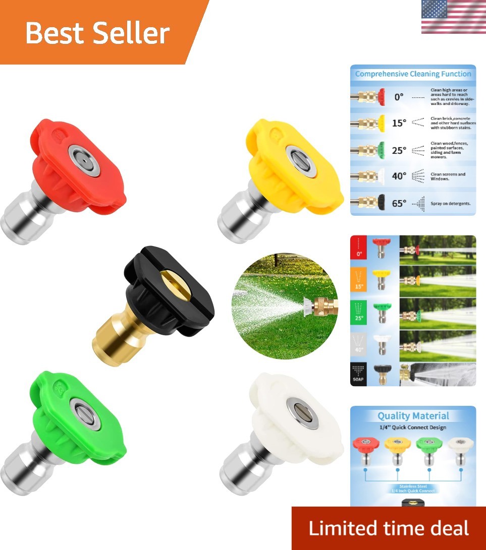Durable Stainless Steel Pressure Washer Nozzle Tips 5 Pack with Multiple Degrees