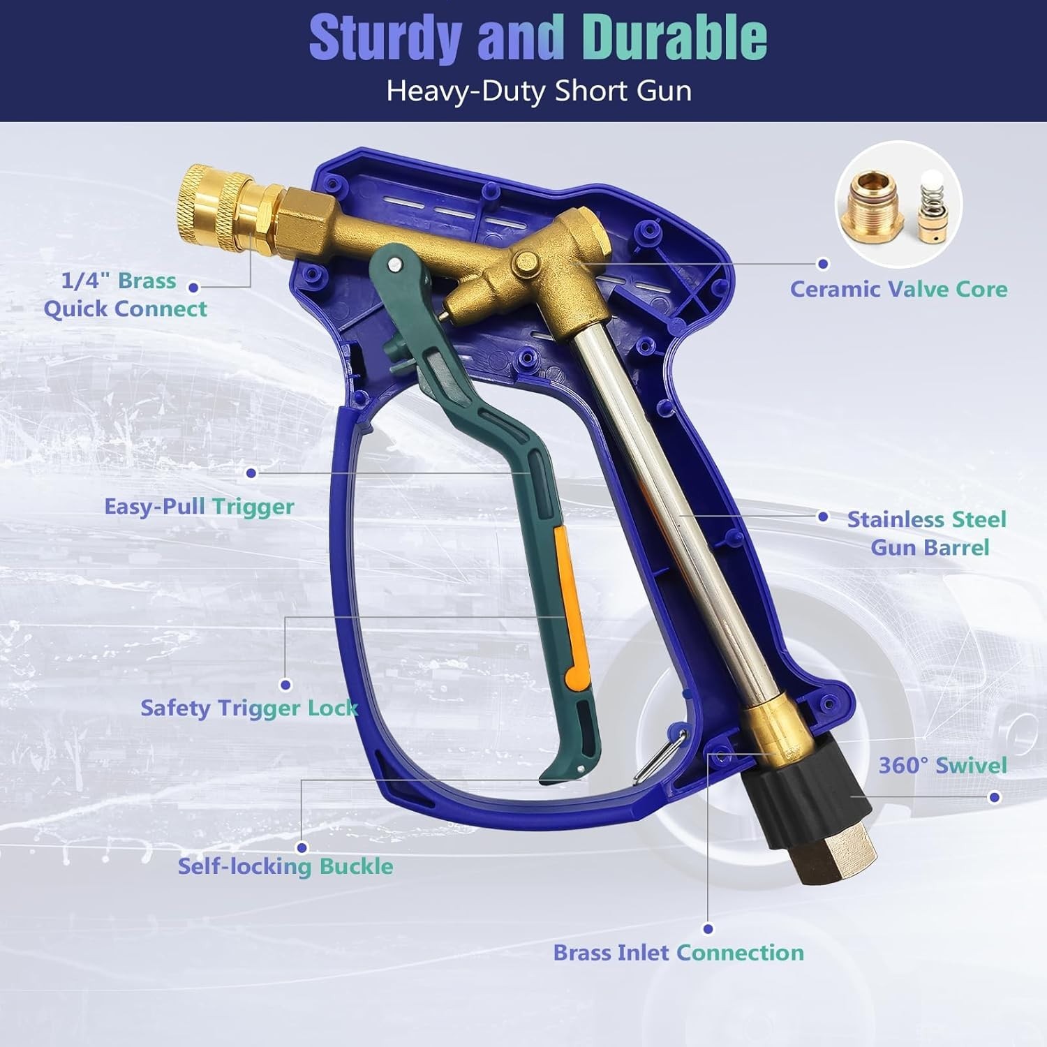 High Pressure Washer Gun with Swivel 3/8″ Quick Connect and M22 14mm / 15mm Fitt