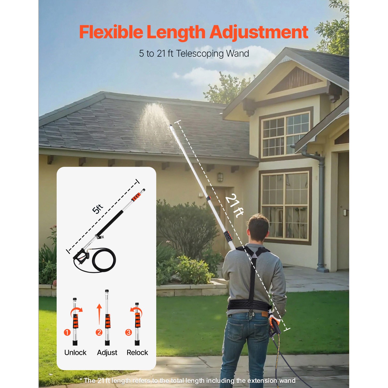 Pressure Washer Telescoping Wand 21 ft Brush Head Included Telescopic Spray Wand