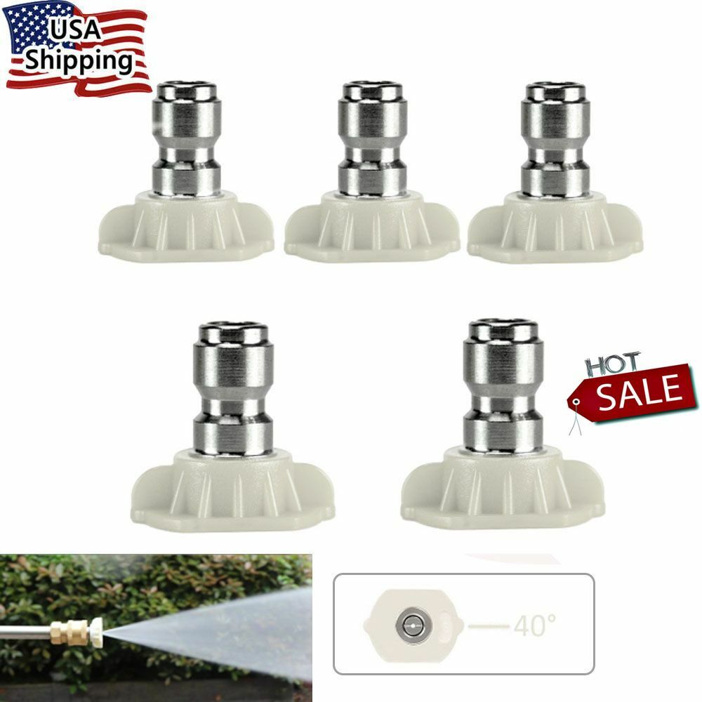 5x Power Pressure Washer Spray Nozzle Tips 1/4 Quick Connection 40 Degree White