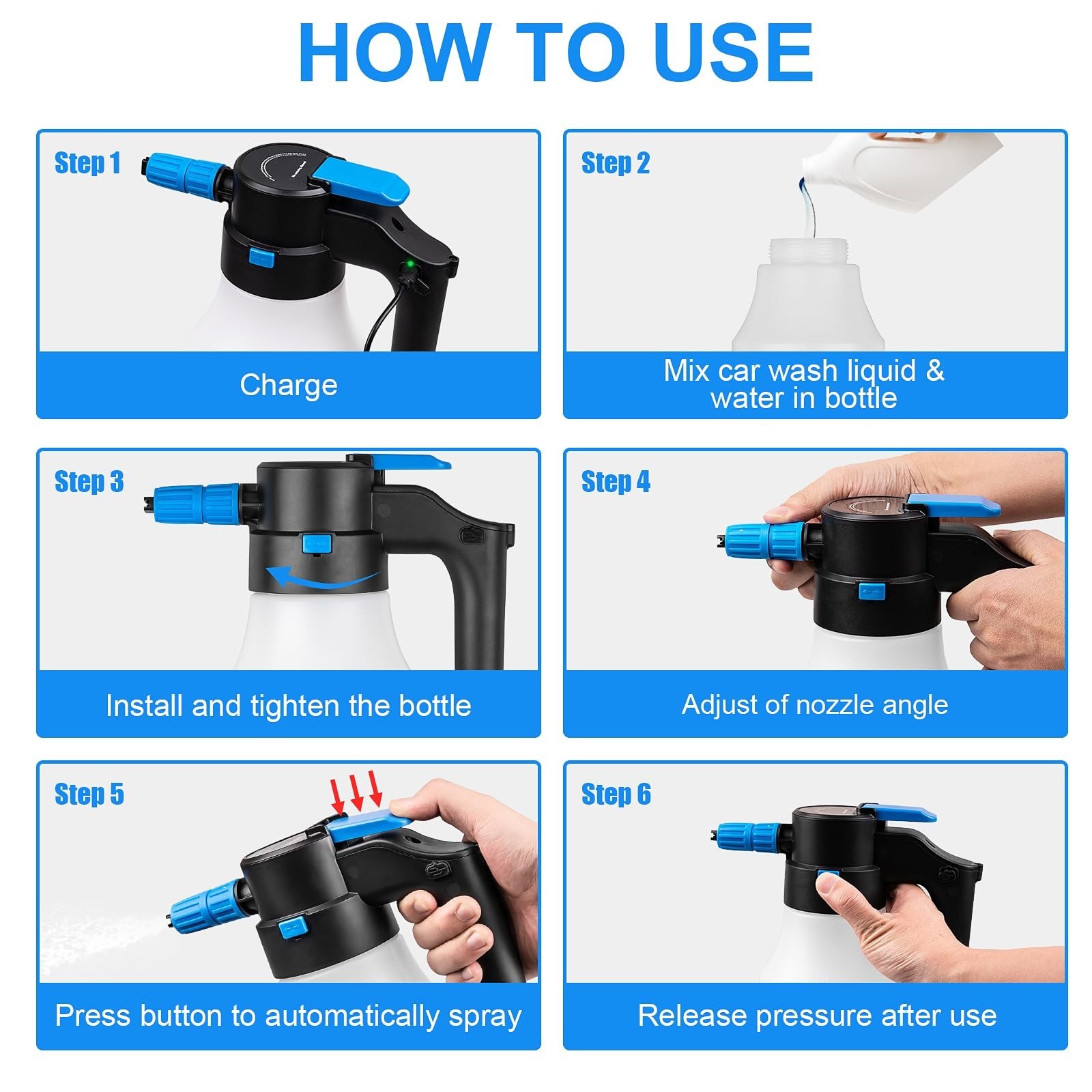 1.5L Electric Foam Sprayer for Car Wash – USB Rechargeable Handheld Pressure Was