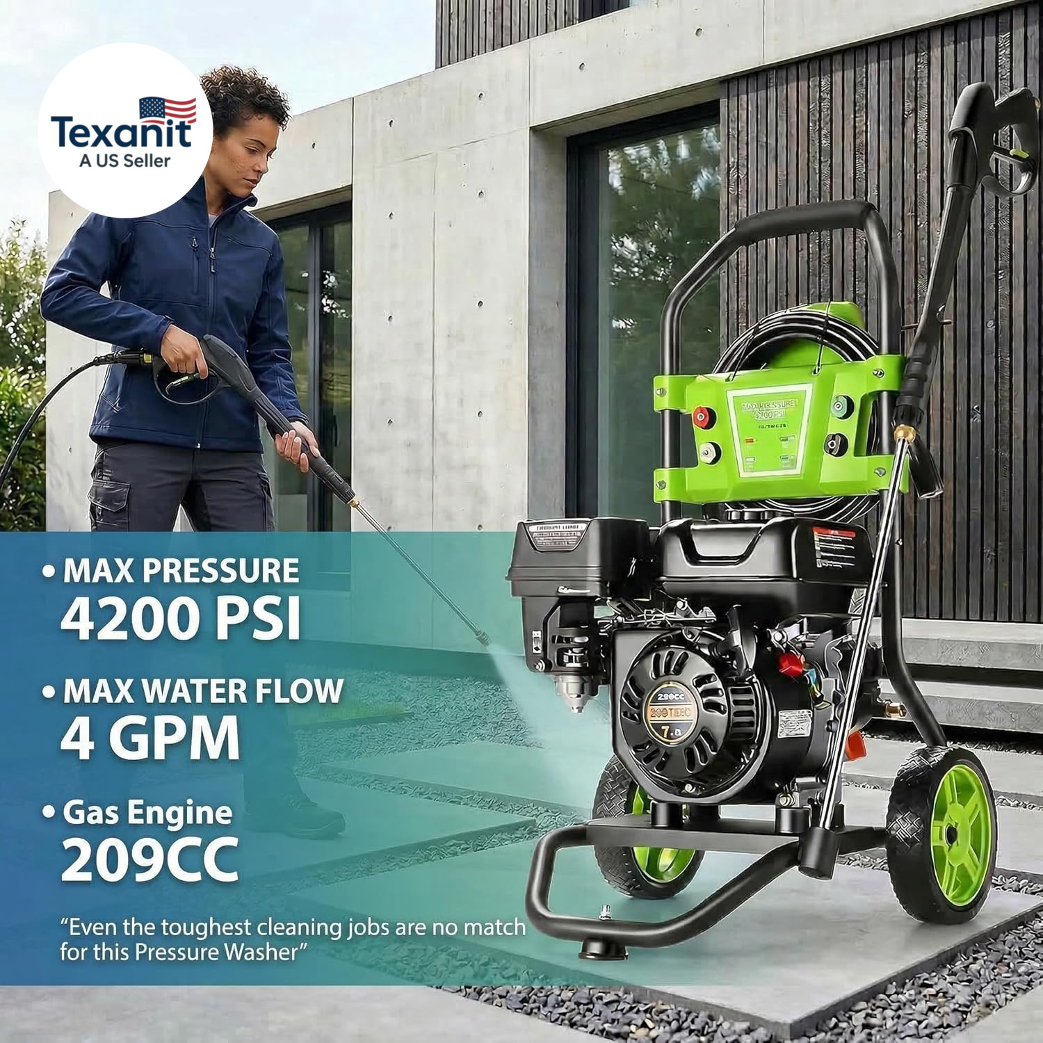 Gas Powered Pressure Washer 4200 PSI 4.0 GPM Portable Power Washer with 209CC 7H