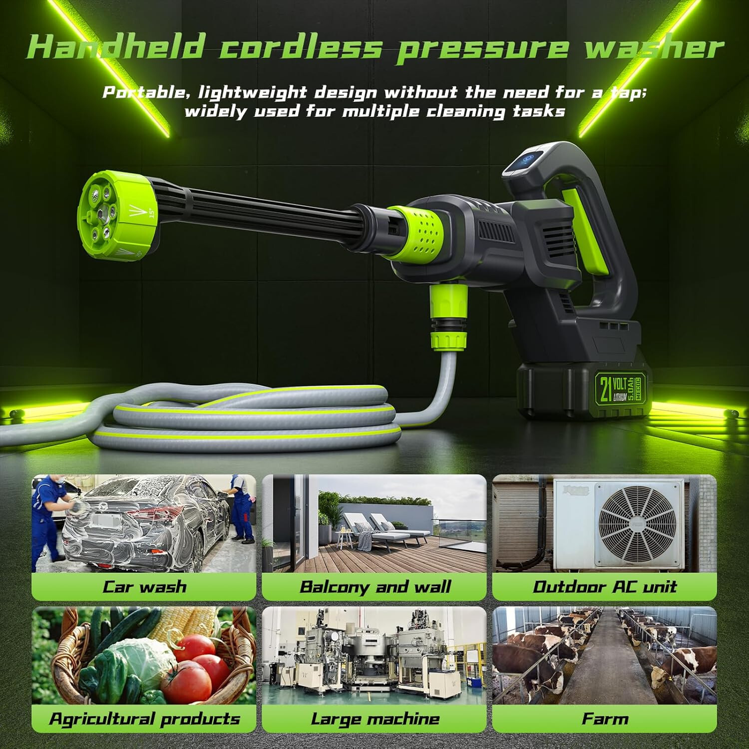 MECOC 6 in 1 Cordless Power Washer Max 970 PSI Portable Pressure 2 Batteries 21V