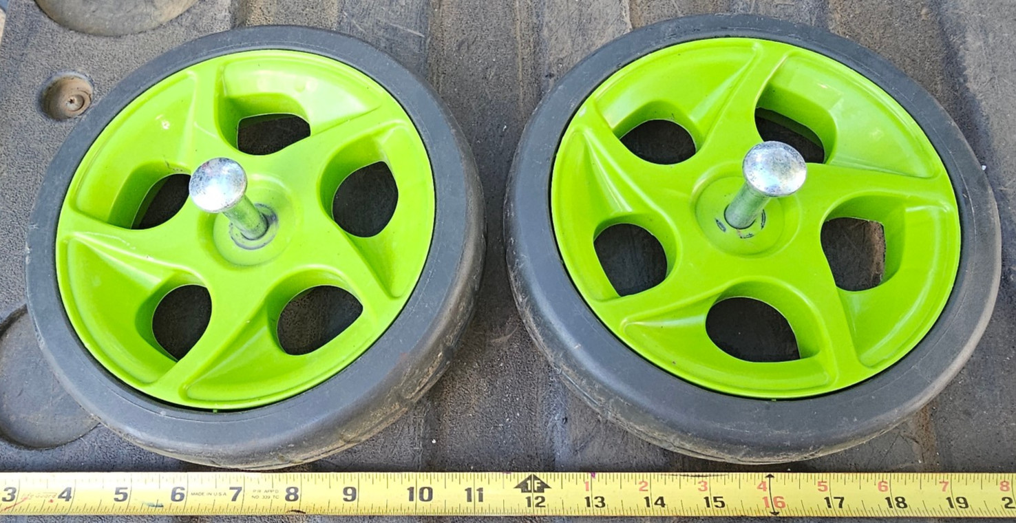 25MM71 PAIR OF WHEELS FROM PRESSURE WASHER, 7-7/8″ X 2″ X 12MM +/- BORE, WITH AX