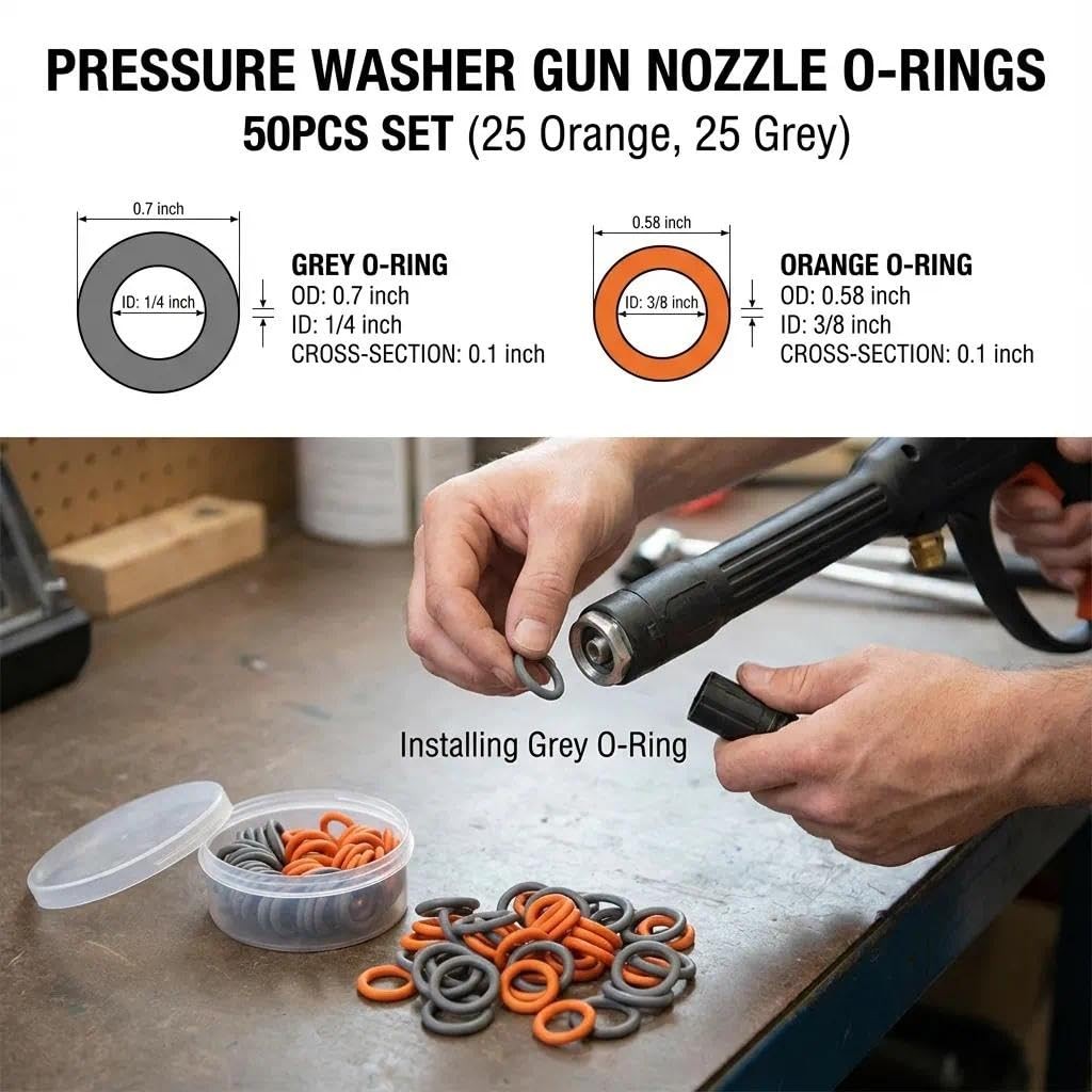 1/4″ 3/8” Pressure Washer Quick Coulper QD Colored O-Rings(25Orange+25Grey)