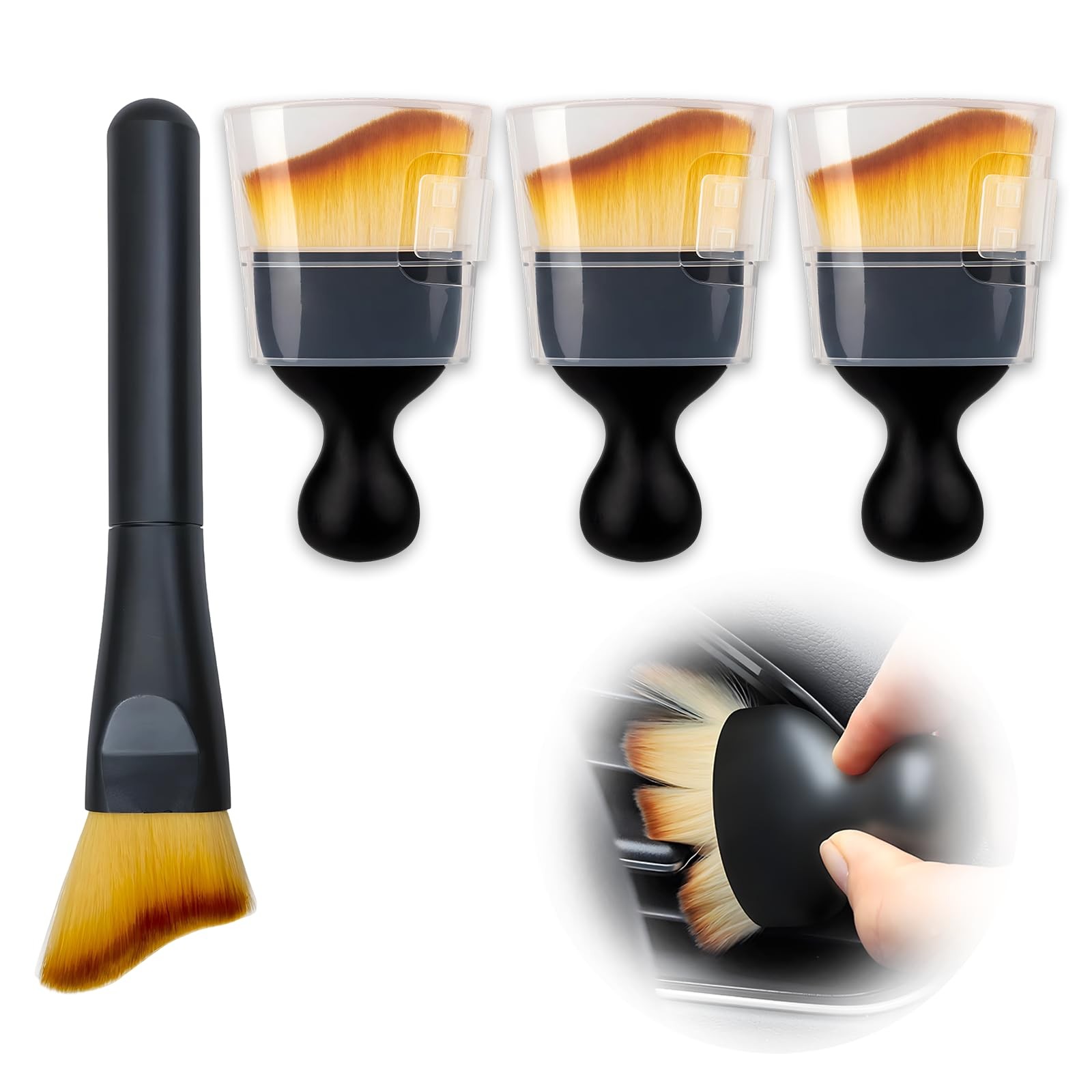 4PCS Car Interior Dust Brush,Soft Microfiber Bristles, 4PCS, Black
