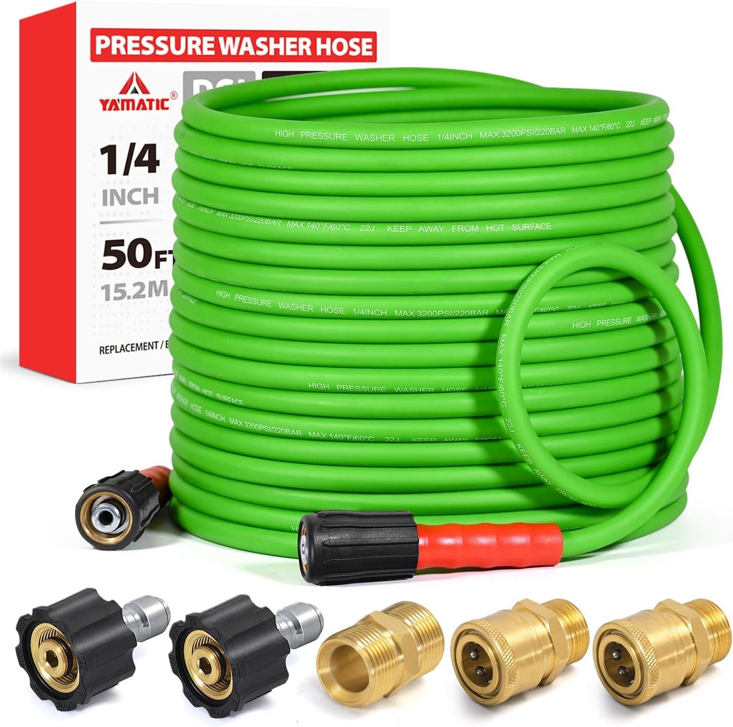 Super Flexible 50FT Pressure Washer Hose – 3200 PSI with Quick Connect Adapters