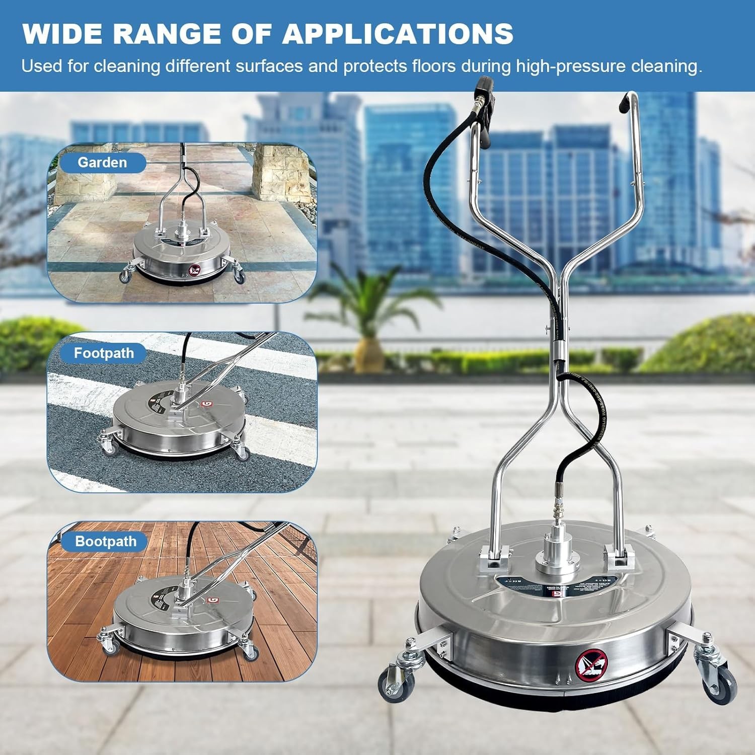 24″ Pressure Washer Surface Cleaner 4900PSI Stainless Steel Cleaner Attachment
