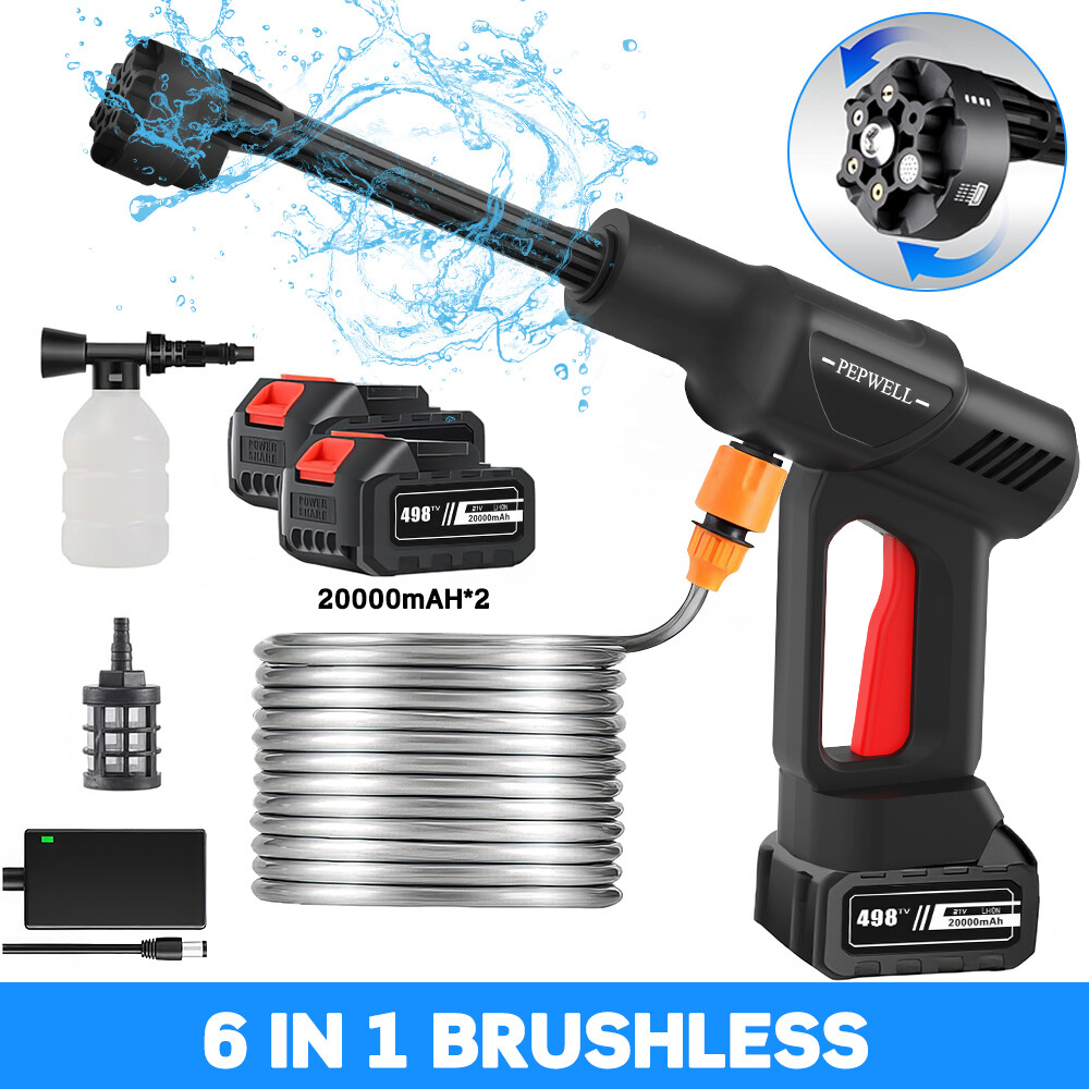 PEPWELL Cordless Pressure Washer Electric Power Jet Water Wash Gun 6-in-1 Nozzle