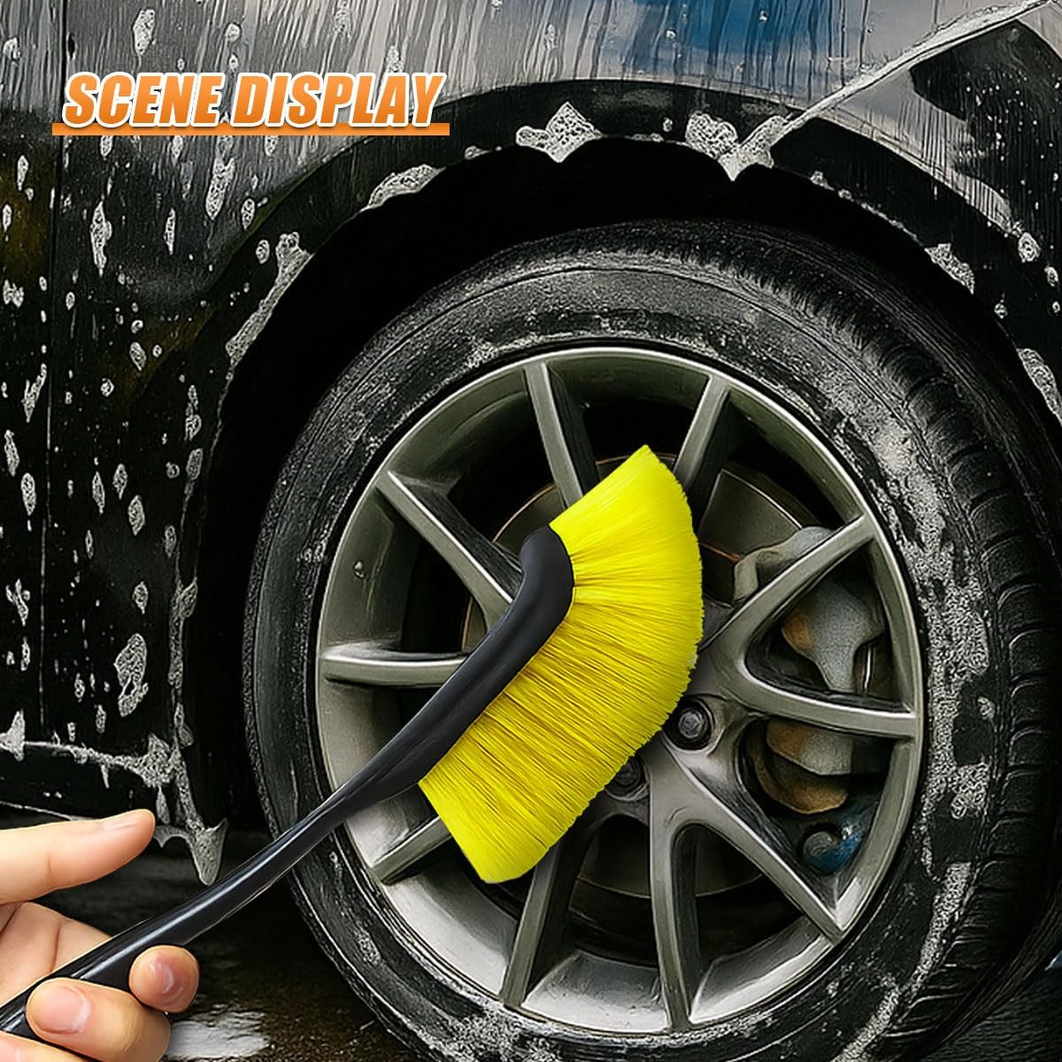KPFILEH Car Wheel Cleaning Brush, 12” Hard Bristle Auto 2PCS, Yellow&Black