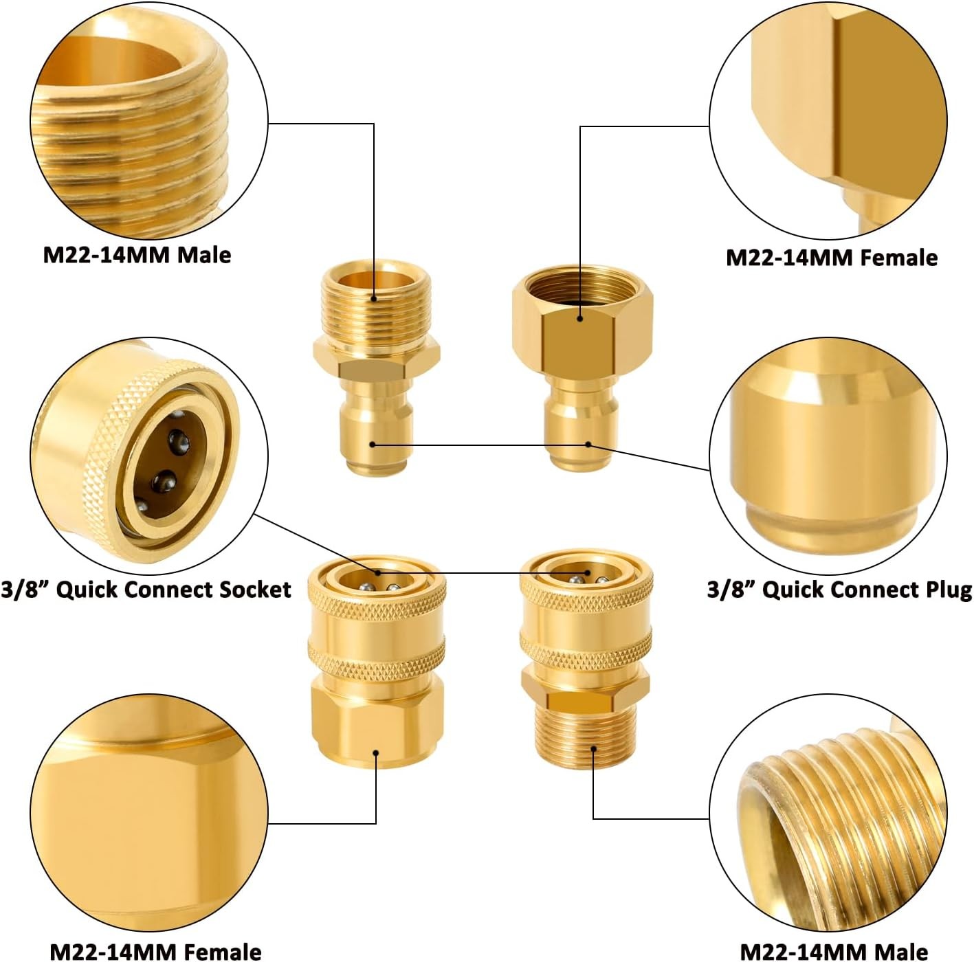 Pressure Washer Quick Connect Kit, M22 14mm to 3/8 Inch Hose Quick Connect Fi…
