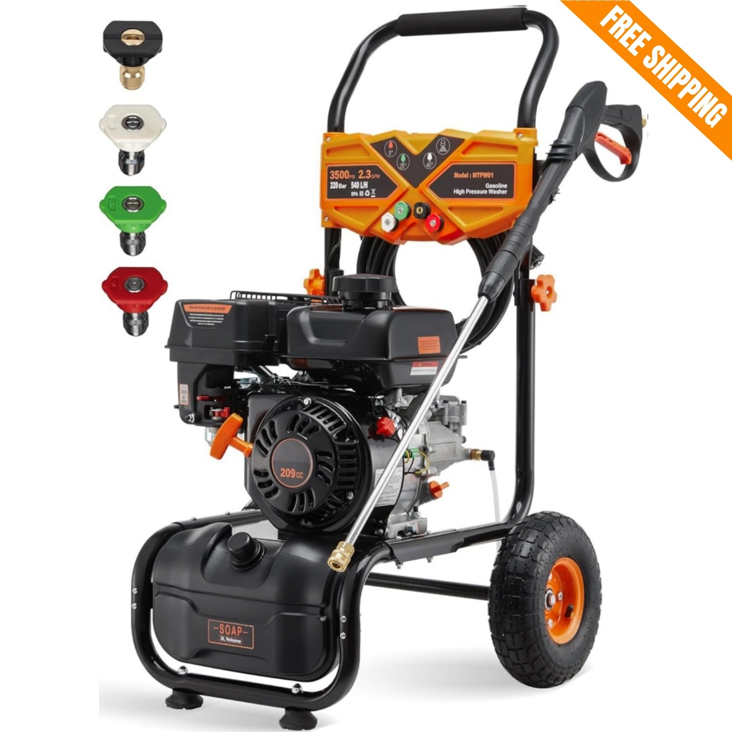 Gas High Pressure Washer Gas Powered Washer 3500 PSI 2.3 GPM 209cc 4 Nozzles