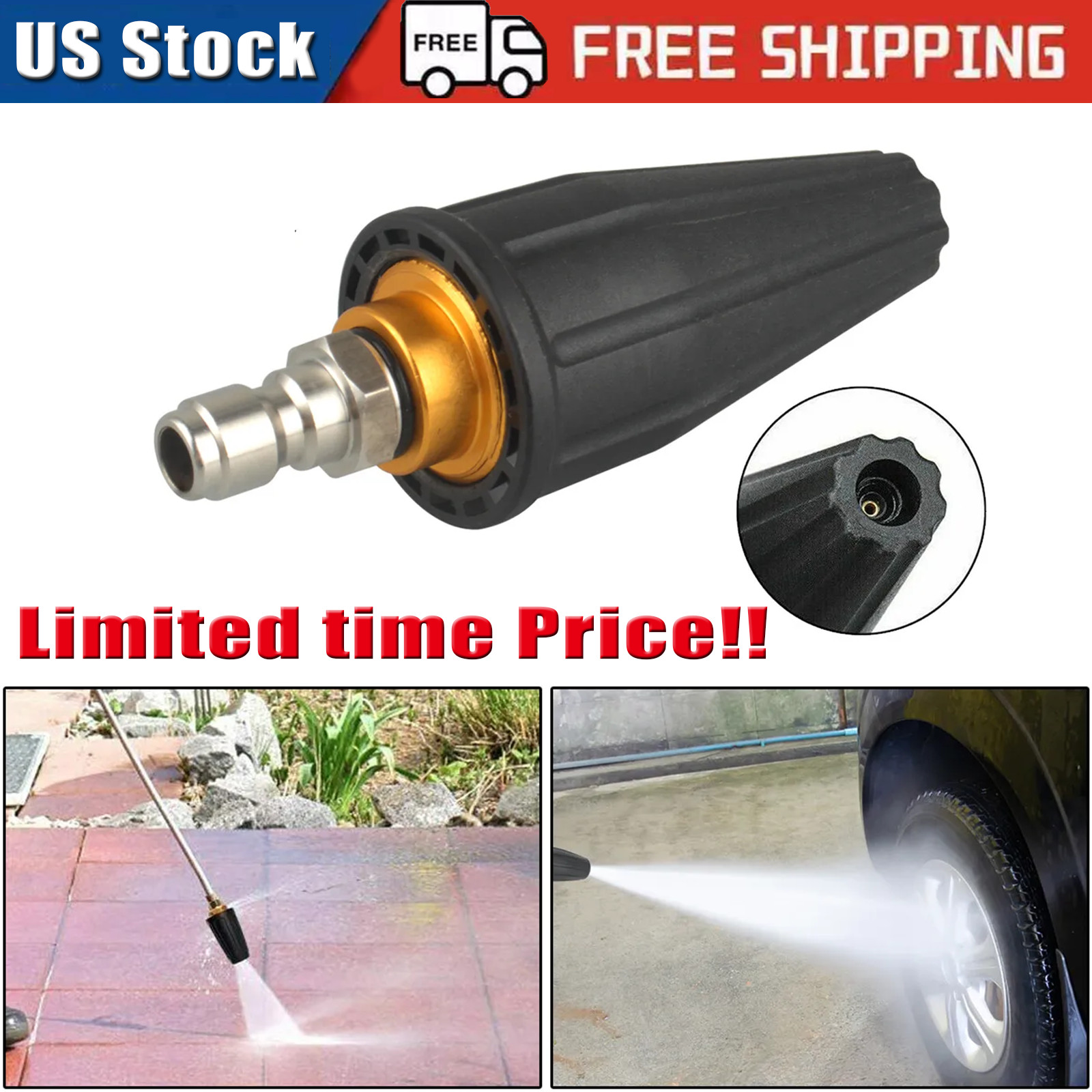 4.0GPM High Pressure Washer Rotating Turbo Nozzle Spray Tip 4000PSI 1/4″ Quick