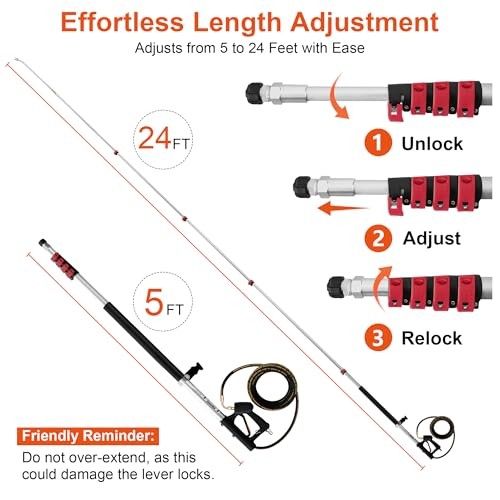 Pressure Washer Wand 24 FT Extension Telescoping Aluminum