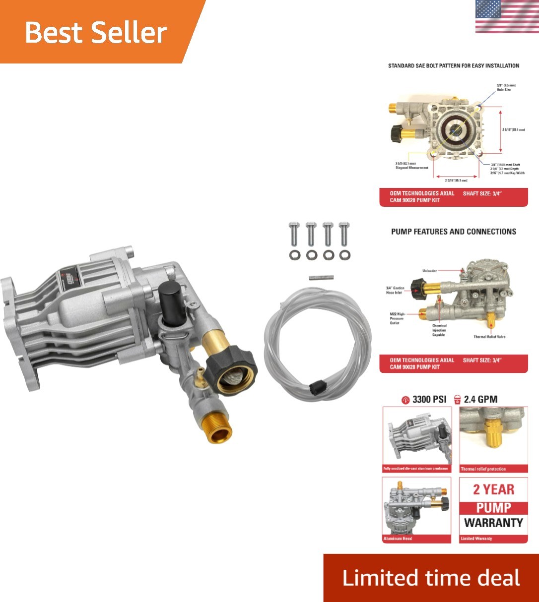 Easy-Install 3300 PSI Pressure Washer Pump with Maintenance-Free Design – Silver