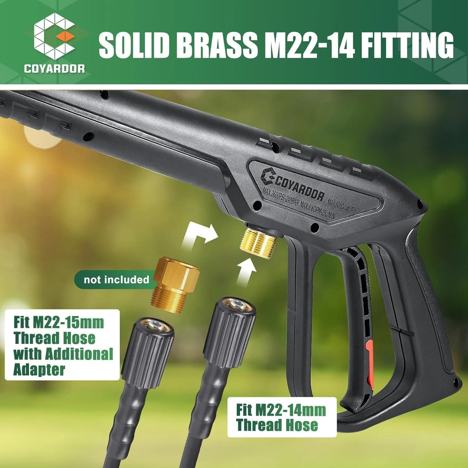 COYARDOR 3600 psi Pressure Washer Gun Extension Wand with Spray Tips