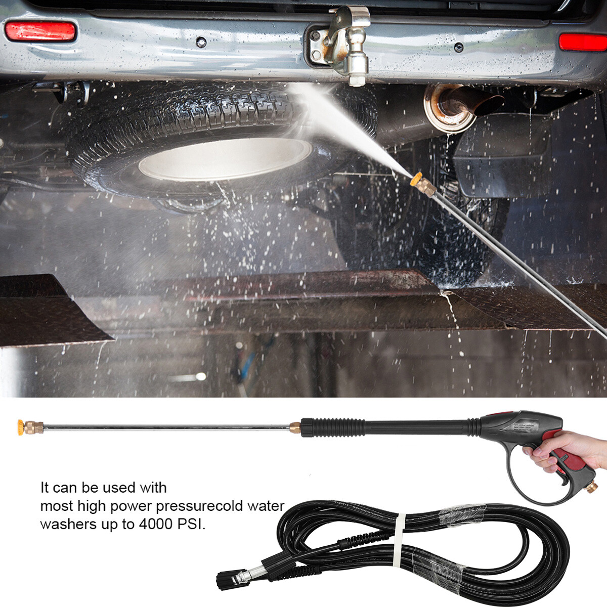 High Pressure 4000PSI Car Power Washer Gun Spray Wand Lance Nozzle and Hose Kit