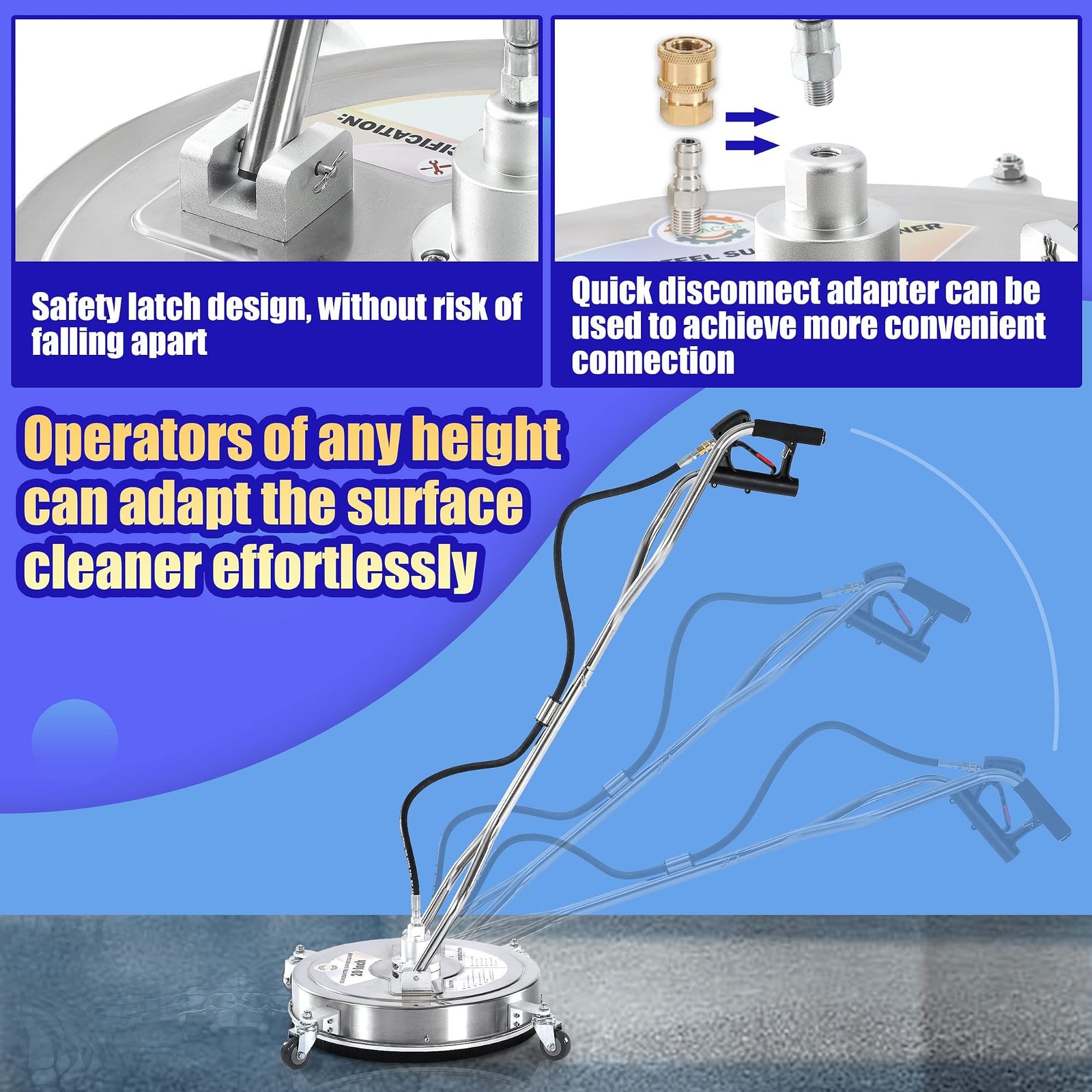 PWACCS 20″ Pressure Washer Surface Cleaner, Stainless Steel Power Wash Surfac…