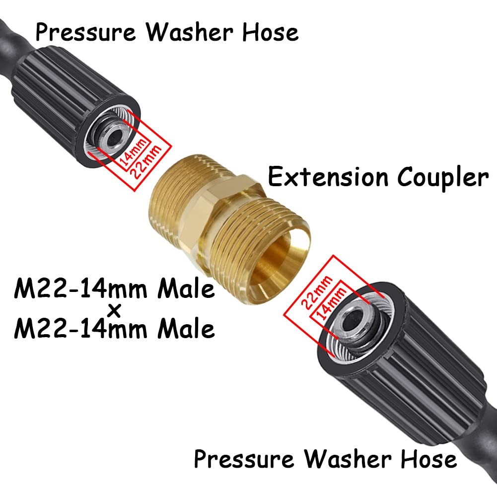 2PCS Brass Pressure Washer Hose Extension Coupler, M22-14mm Male x M22-14mm M…