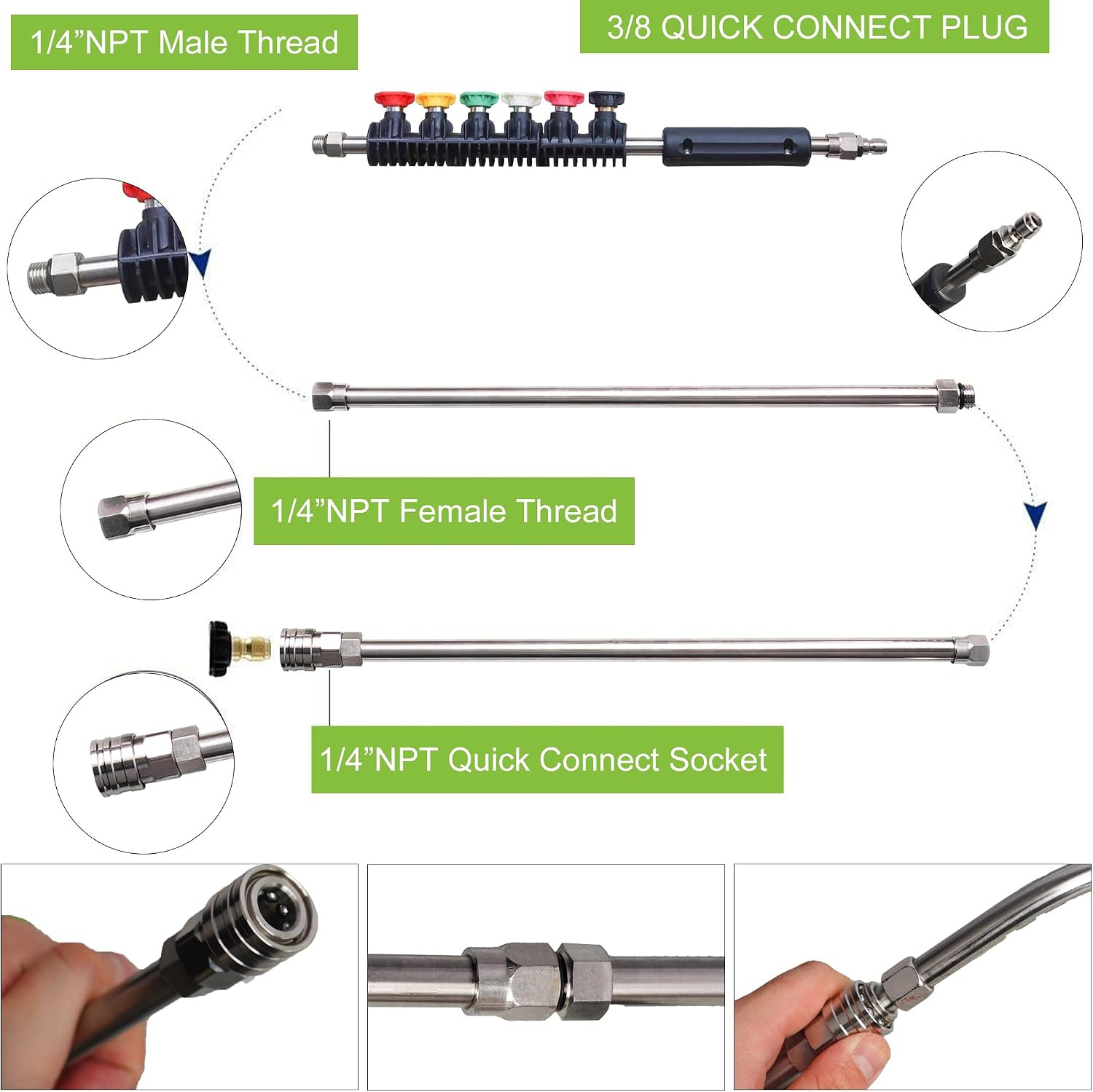 9 Pack Pressure Washer Extension Wand Upgrade Power Washer Lance with 6 Nozzle T
