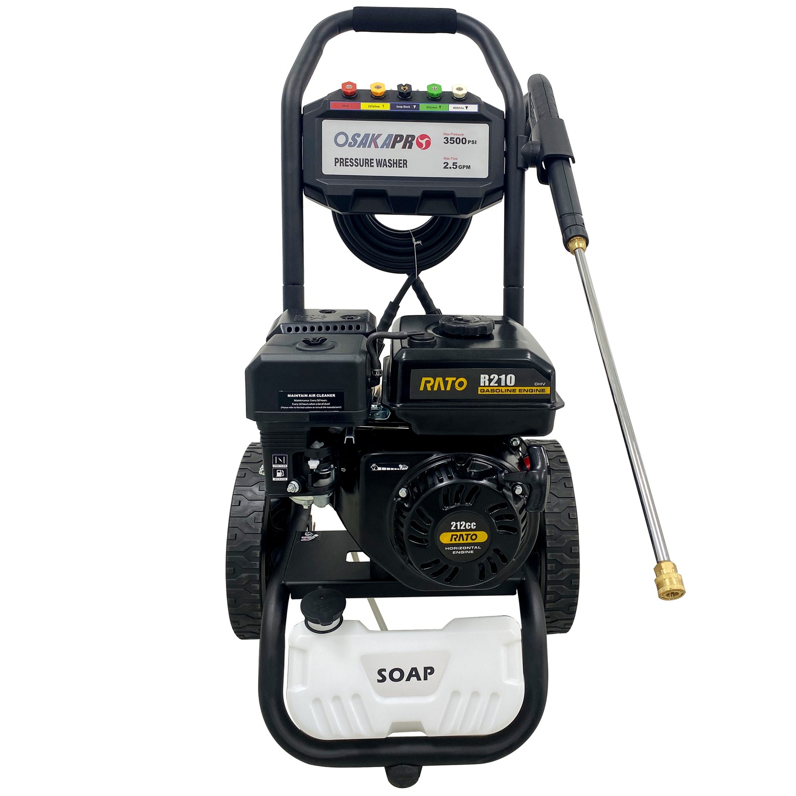 Gas 3500PSI/2.5GPM Pressure Washer 7HP with Soap Tank and 5 Nozzles