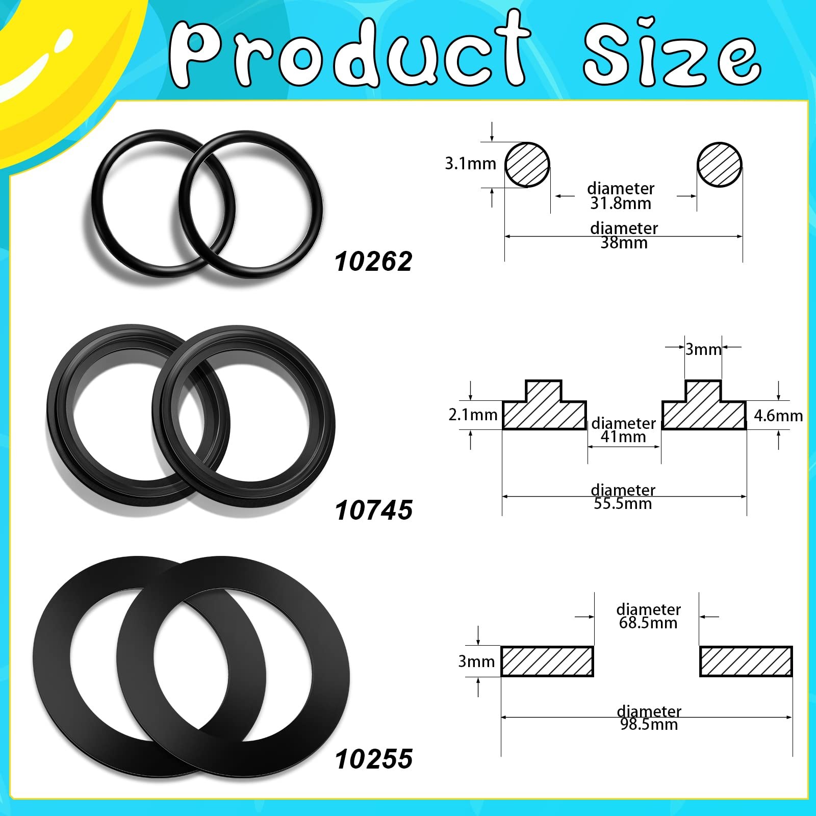 18 Pieces 25076RP O Ring Washer for 1 1/2 Inch Fittings Washer and Ring with …