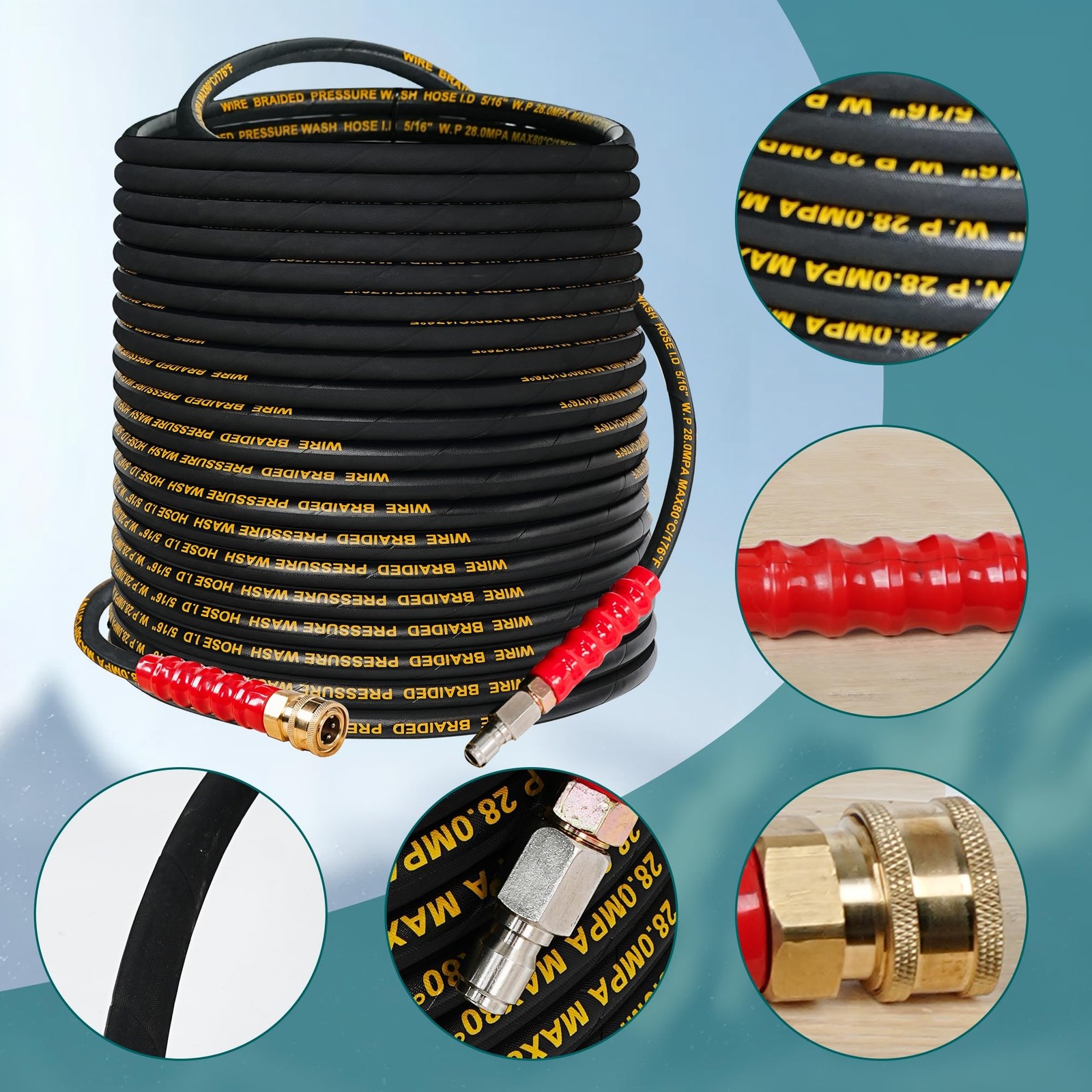 Hourleey 100ft Black Pressure Washer Hose