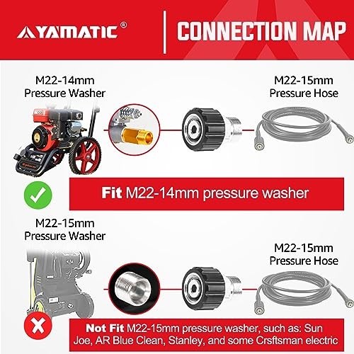 Pressure Washer Adapter M22-14mm Female to M22-15mm Male Fitting, 4000 PSI
