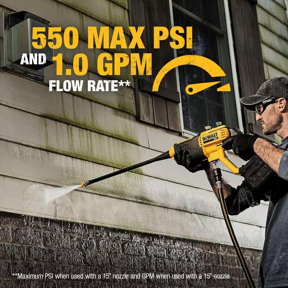 20V MAX 550 PSI 1.0 GPM Cold Water Cordless Battery Power Cleaner with 4 Nozzles