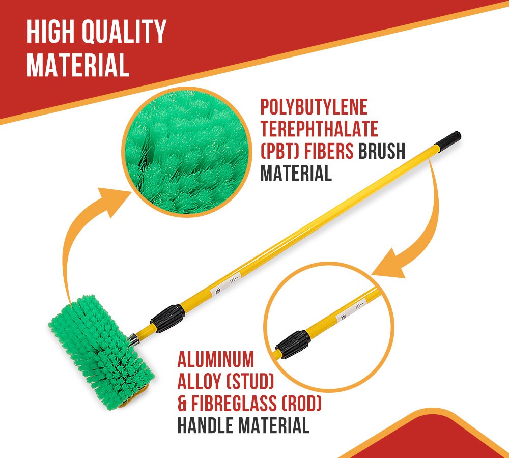 2Pc 10″ Bi-Level Car Wash Brush & 4′ to 8′ Long Handle w/Soft Bristles for Truck
