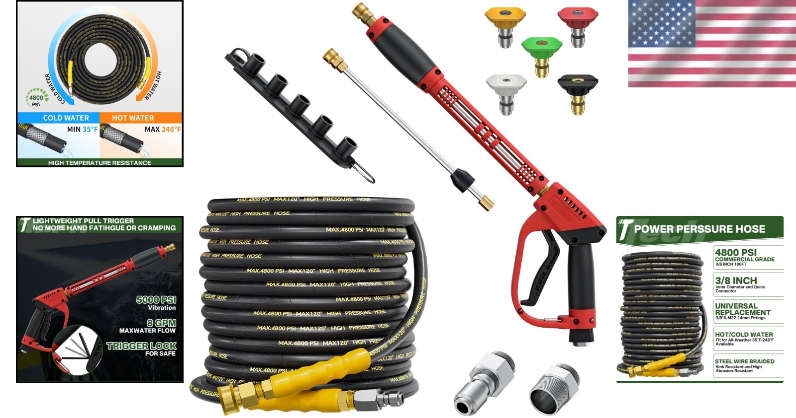 5000 PSI Pressure Washer Gun & 50FT Kink-Free Hose with Quick Connect – Durab…