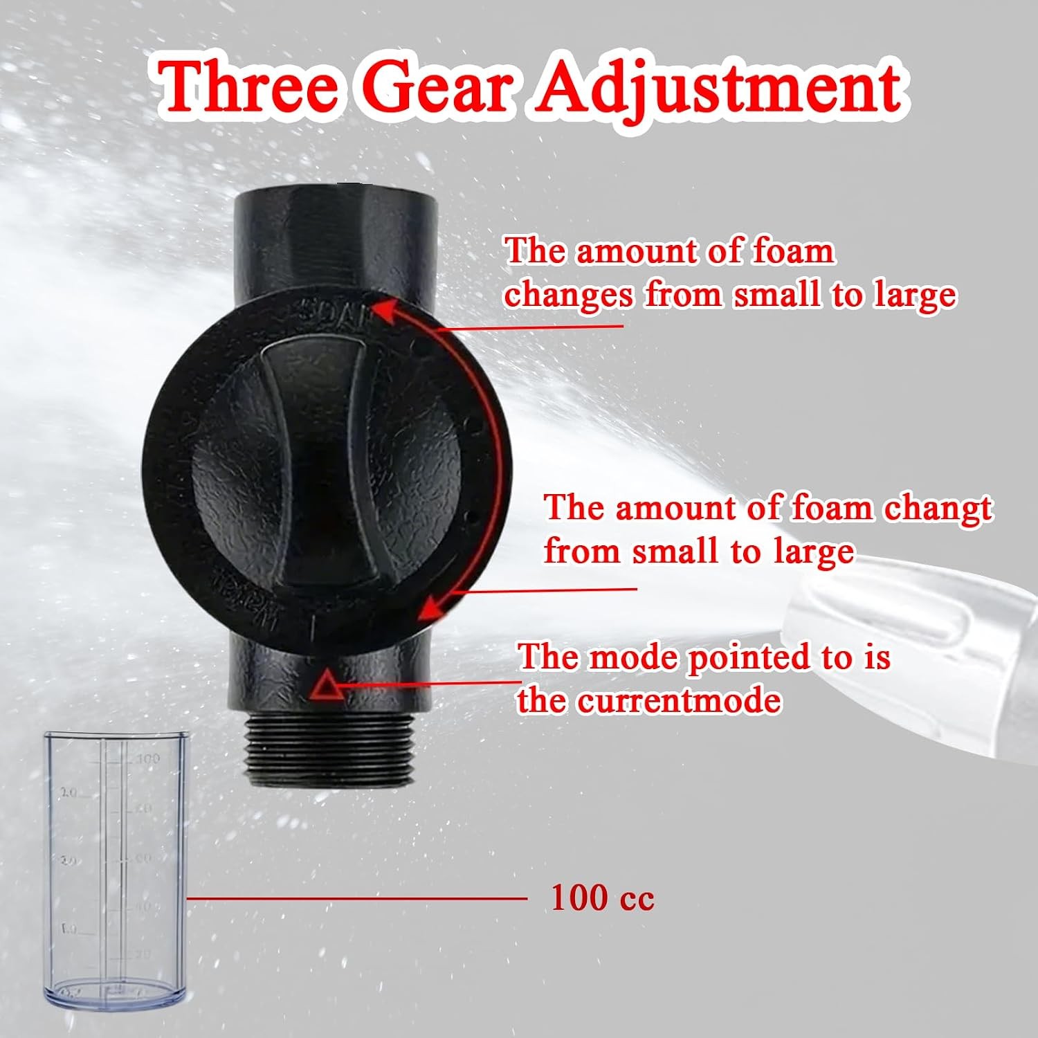 100cc Soap Dispenser Pressure Washer Nozzle with 3 Spray Modes & Quick-Connect