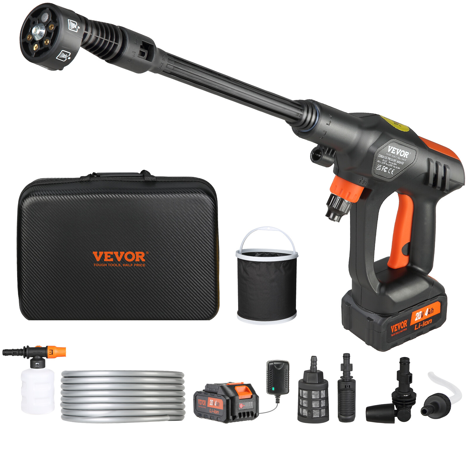 VEVOR 652PSI Cordless Electric High Pressure Washer Gun Portable w/ 6-1 Nozzles