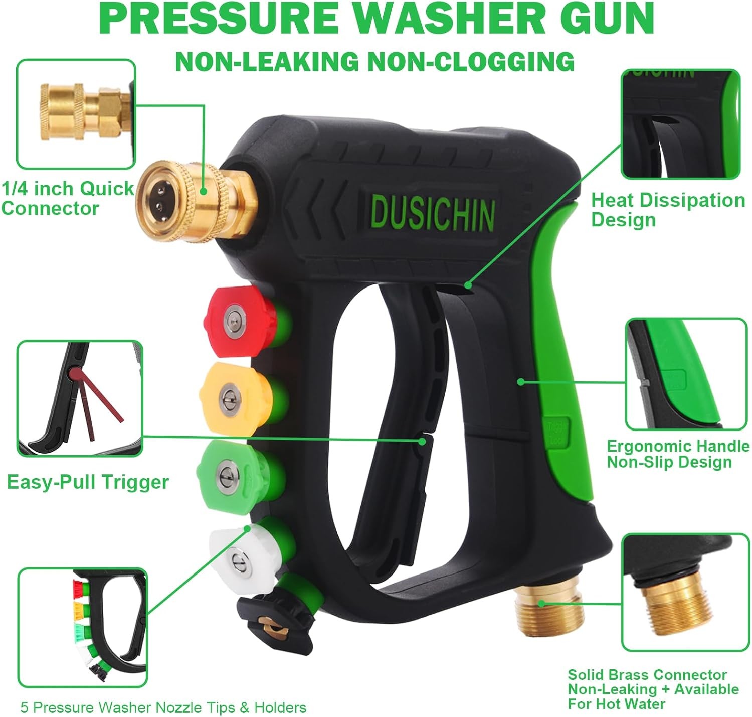 Pressure Washer Foam Cannon Gun Kit Dual Connector 5 Nozzle Tips Car Wash