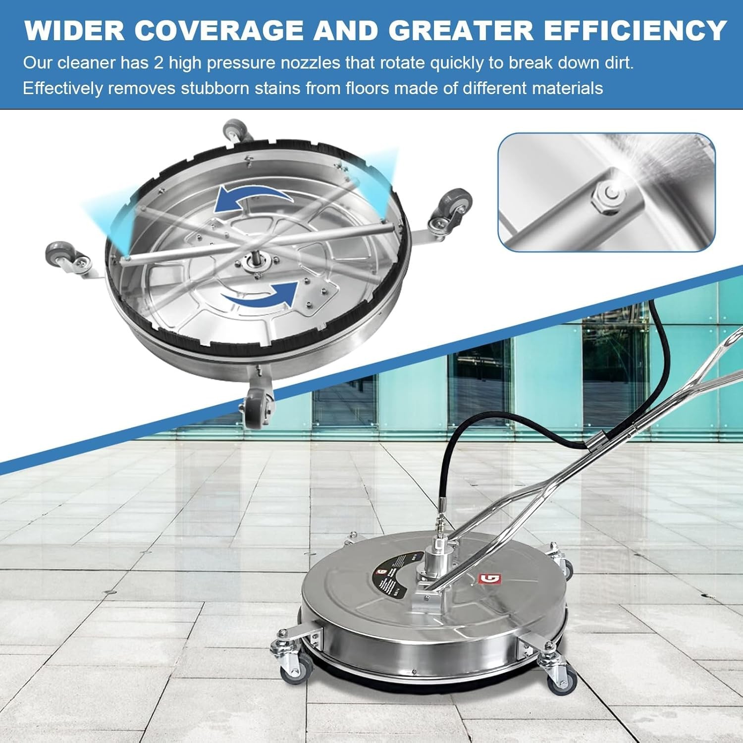 30 Inch Pressure Washer Surface Cleaner Stainless Steel with 4 Spinner Wheels