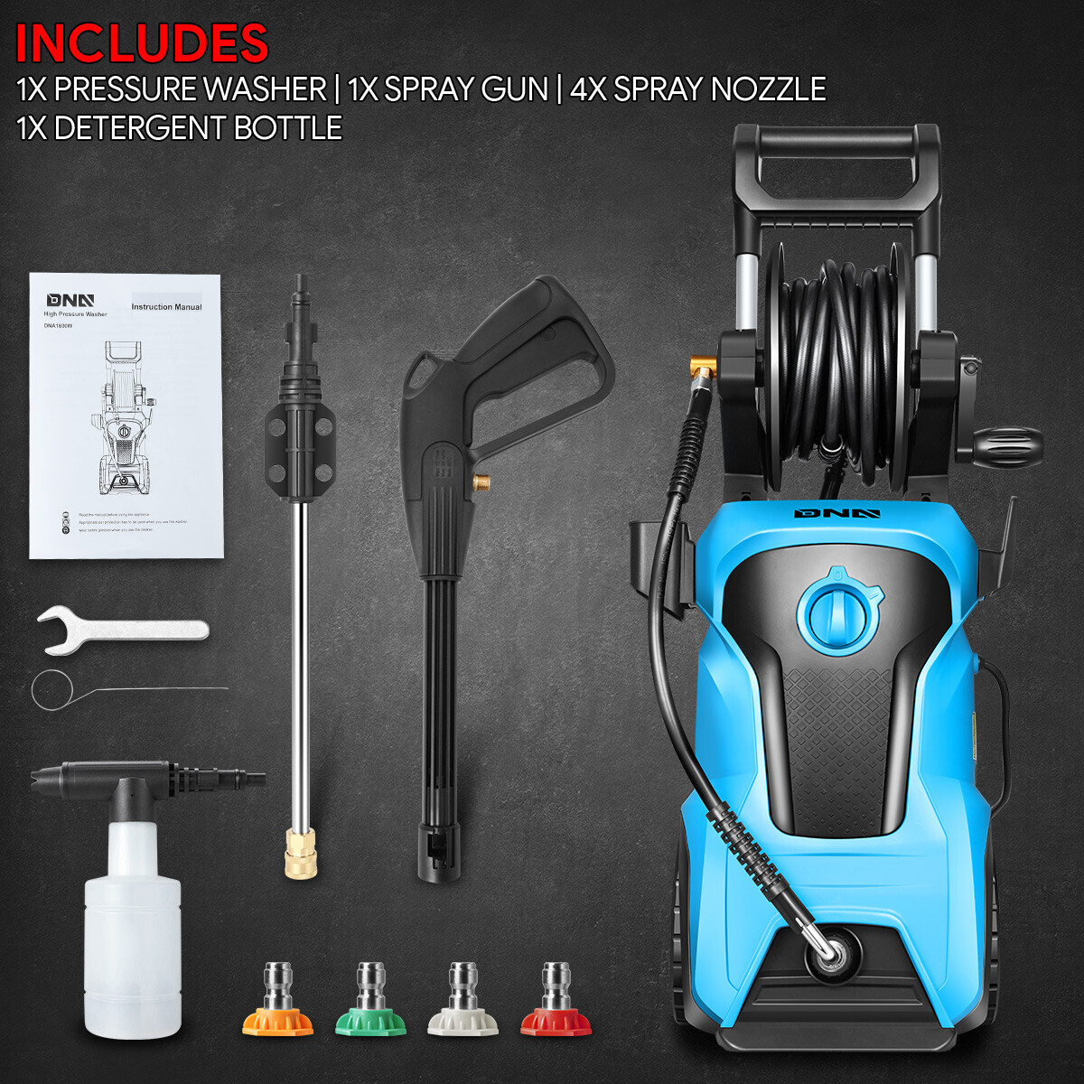 2176PSI 2.4 GPM Portable Electric Pressure Washer High-Power Car Cleaner Machine