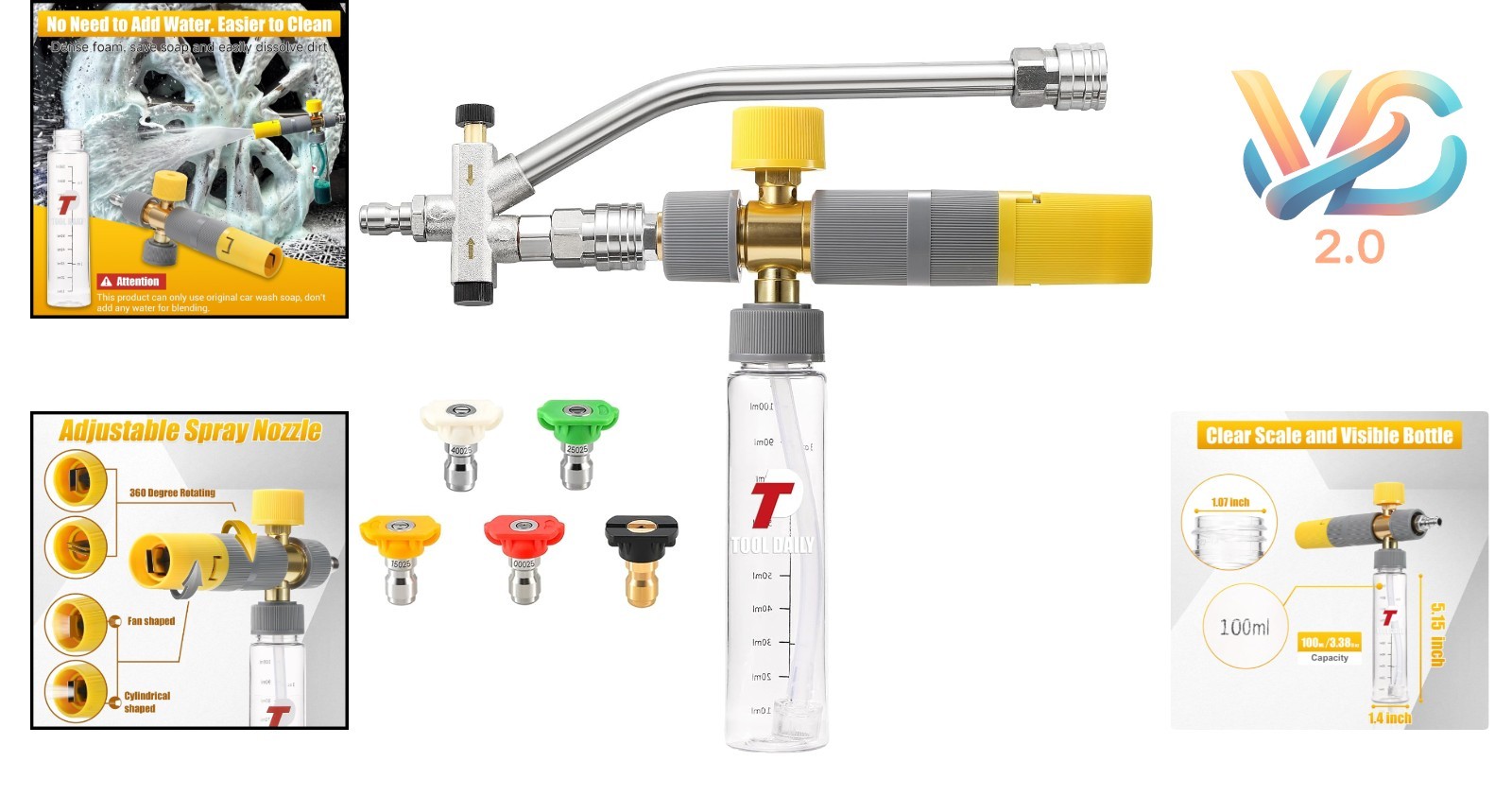 Dual Connector Foam Cannon for Pressure Washer 100ml No-Dilution Grey