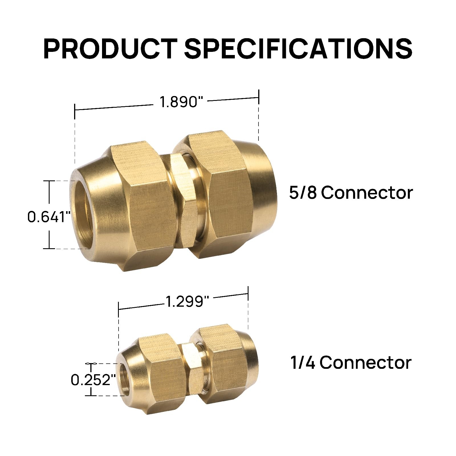 Copper Pipe Connector Brass 1/4 5/8 Inch Tube Coupler No Weld HVAC AC Line