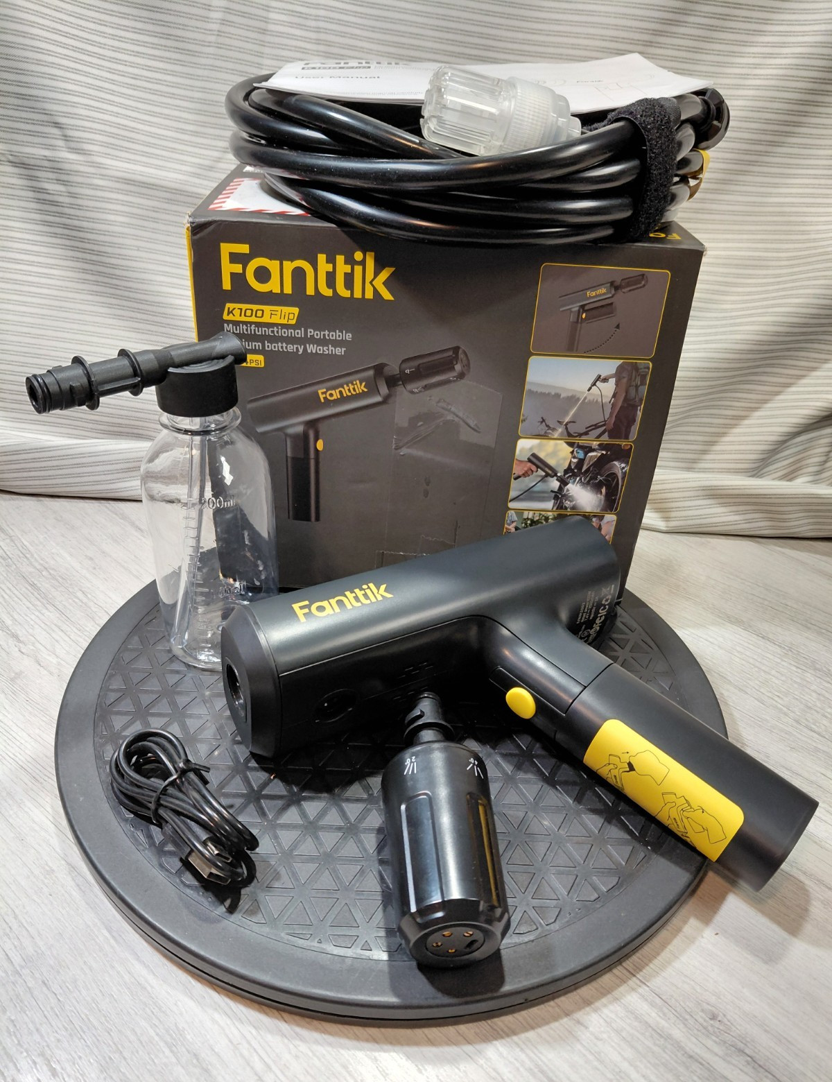 Fanttik K100 Flip Battery Cold Water Pressure Washer 174 PSI w/ Hose Nozzle