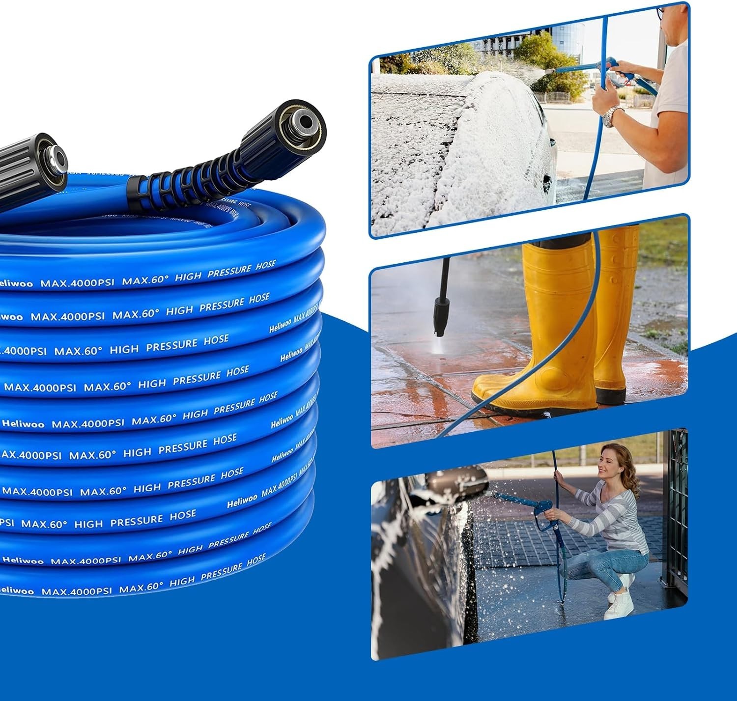 25FT x 1/4″ Flexible Pressure Washer Hose 4000 PSI M22 Fittings Gas & Electric